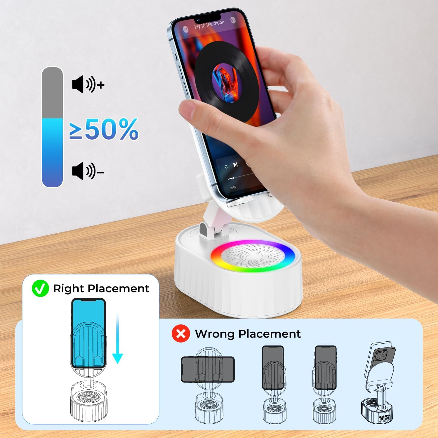 Detalle de AKLLCCR Wireless Induction Audio Bluetooth Speaker 5in1 Stand with 3000mAh Battery