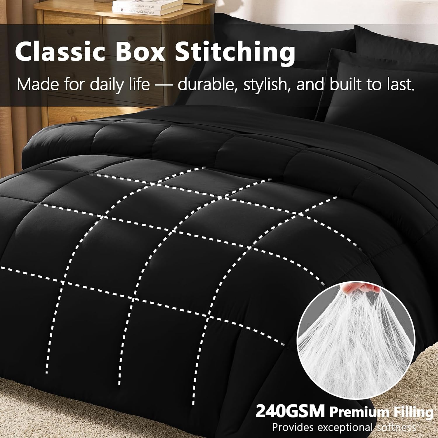 Detalle de CozyLux Twin XL Comforter Set Black – 5 Pieces, All-Season Down Alternative Bedding in a Bag