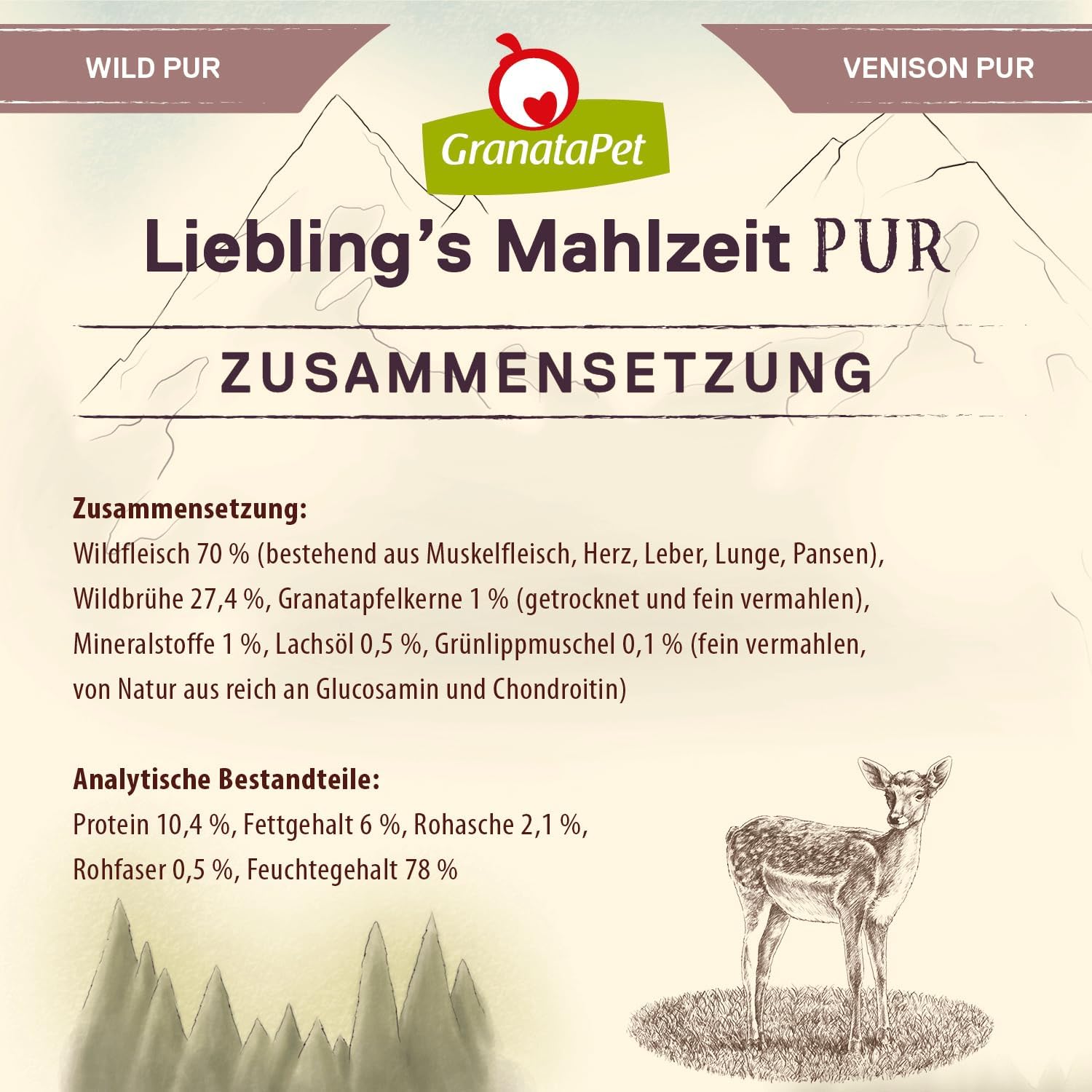 Thumbnail 4 de GranataPet Liebling's Mahlzeit Wild PUR – Nassfutter für Hunde, getreide- & zuckerfrei, 6 x 400 g