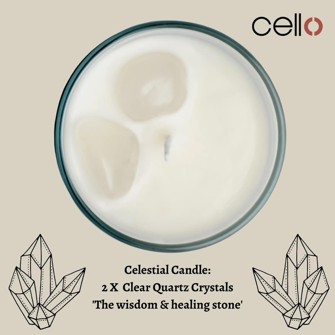 Thumbnail 2 de Cello Celestial Scented Candle with Clear Quartz Gemstones (Metallic Gold Wax) – Mystic Clearing