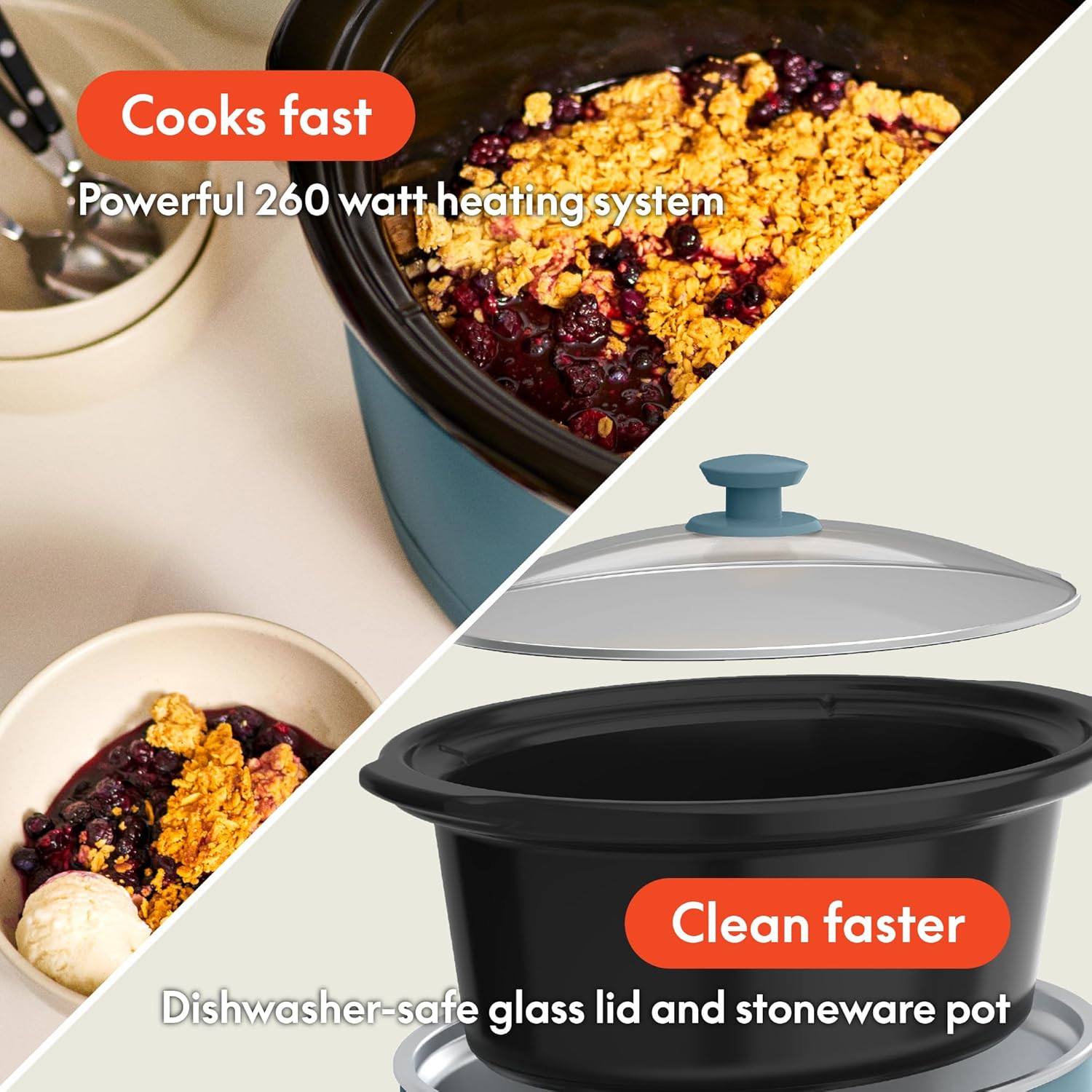 Detalle de bella 6.0 Qt Manual Slow Cooker with Ceramic Nonstick Coating, 3 Heat Settings, Dishwasher-Safe Stoneware
