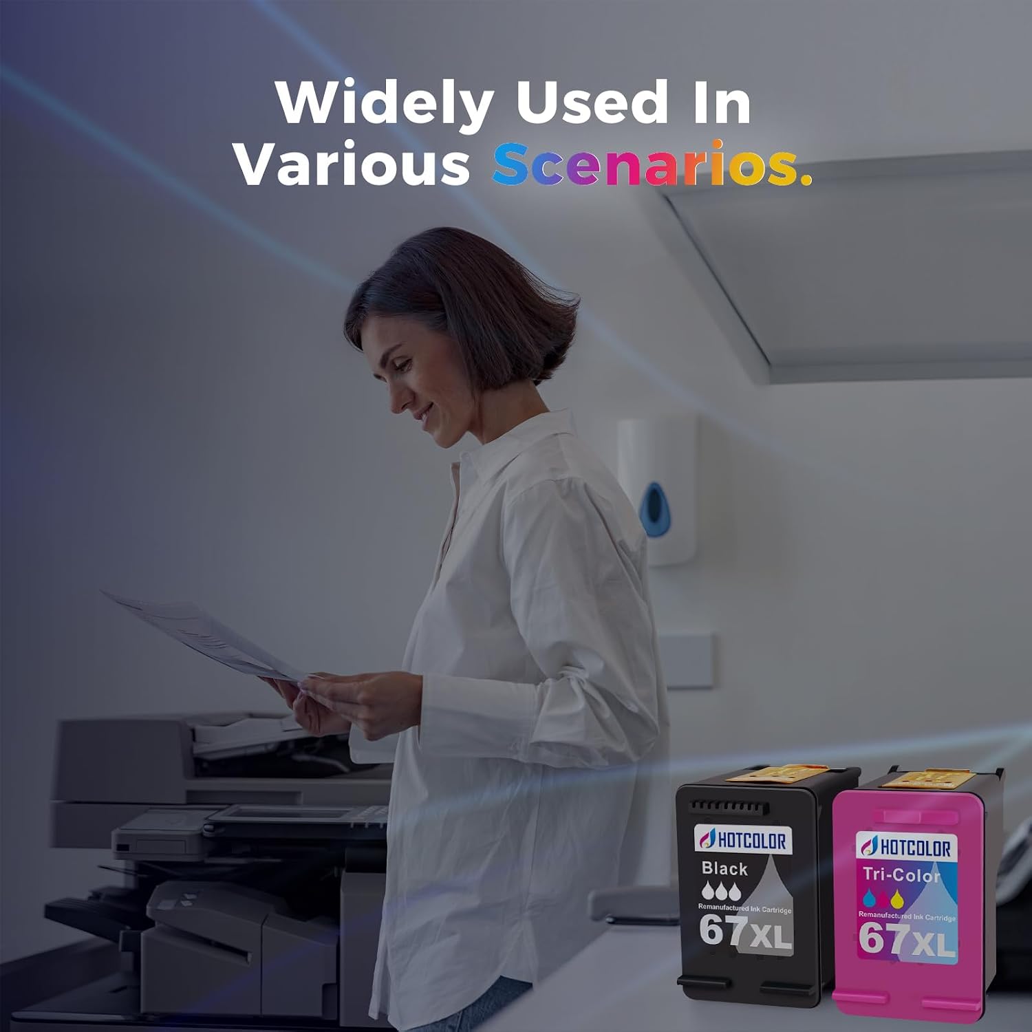 Detalle 2 de HOTCOLOR HP 67XL Ink Cartridge Combo Pack, Black and Color, Remanufactured