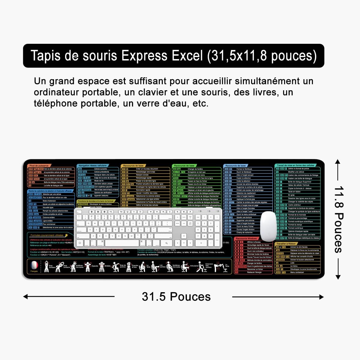 Detalle 1 de Ridilozey Excel Shortcuts XL-bureauonderlegger 80 x 30 cm