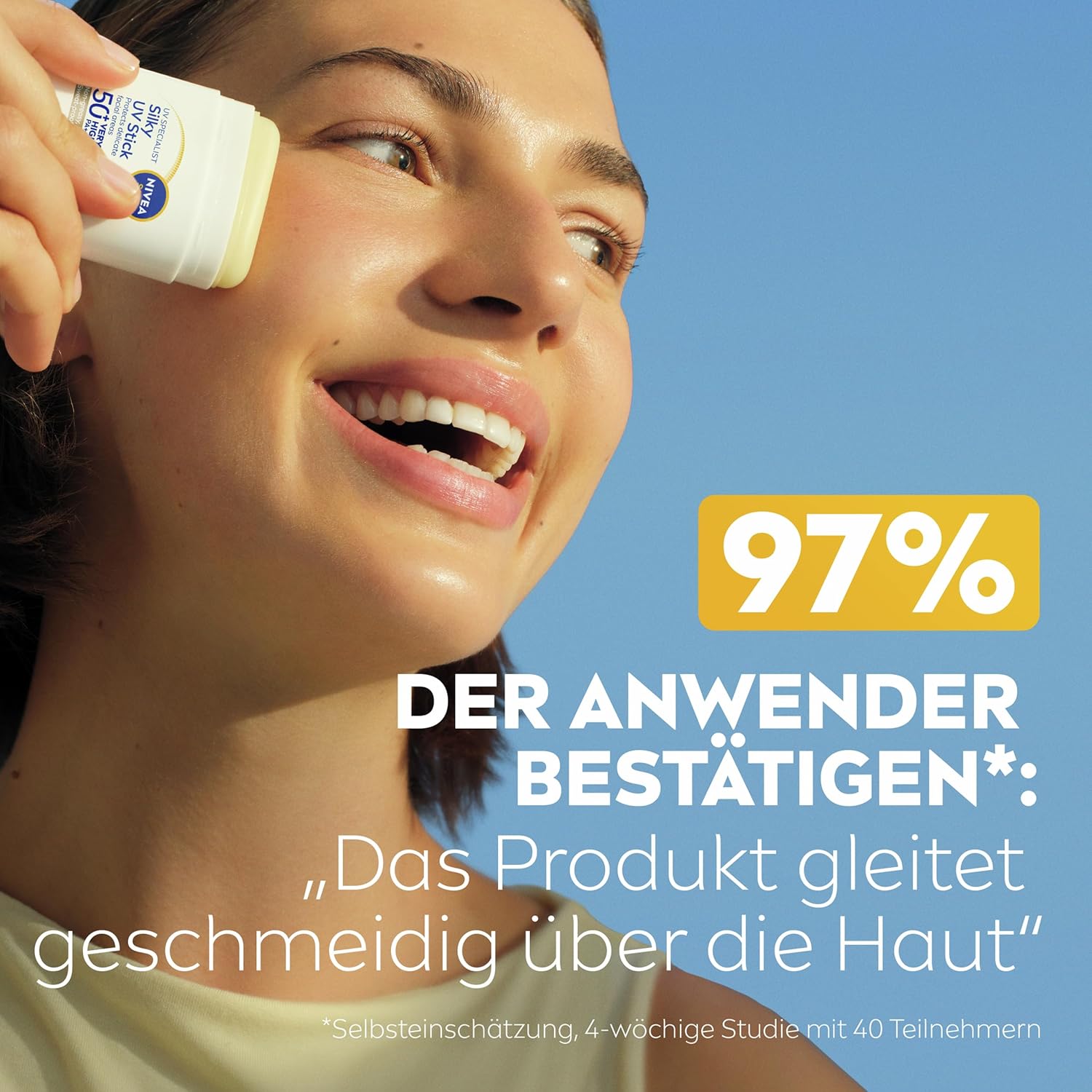 Detalle 2 de NIVEA SUN UV Stick LSF 50+ (15 g) – ultraleichter Sonnenschutz für das Gesicht mit Stick-Technologie