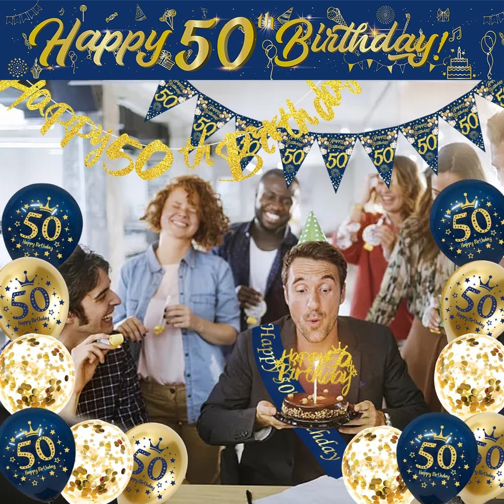 Detalle de DEARLIVES Blue Gold 50th Birthday Decorations – Complete Party Kit