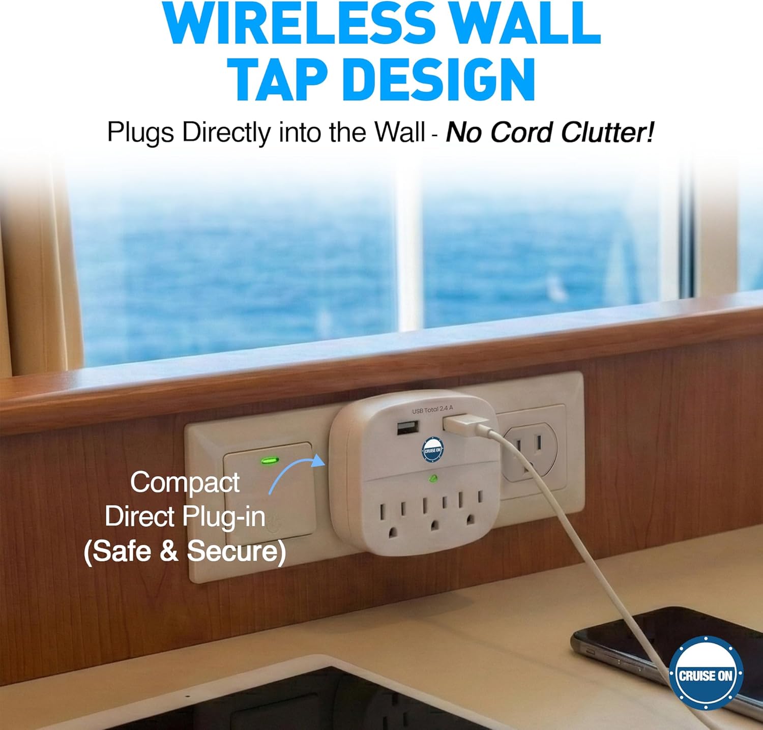 Detalle de Cruise Approved Power Strip - Non Surge Protector with 2 USB Outlets and 3 AC Ports