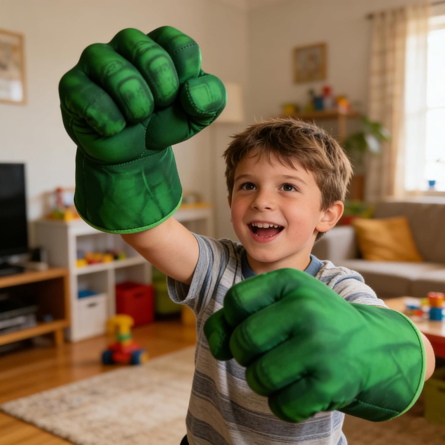 Thumbnail 2 de NuGeriAZ Superhero Hands Plush Costume Gloves with Cape, Green Design