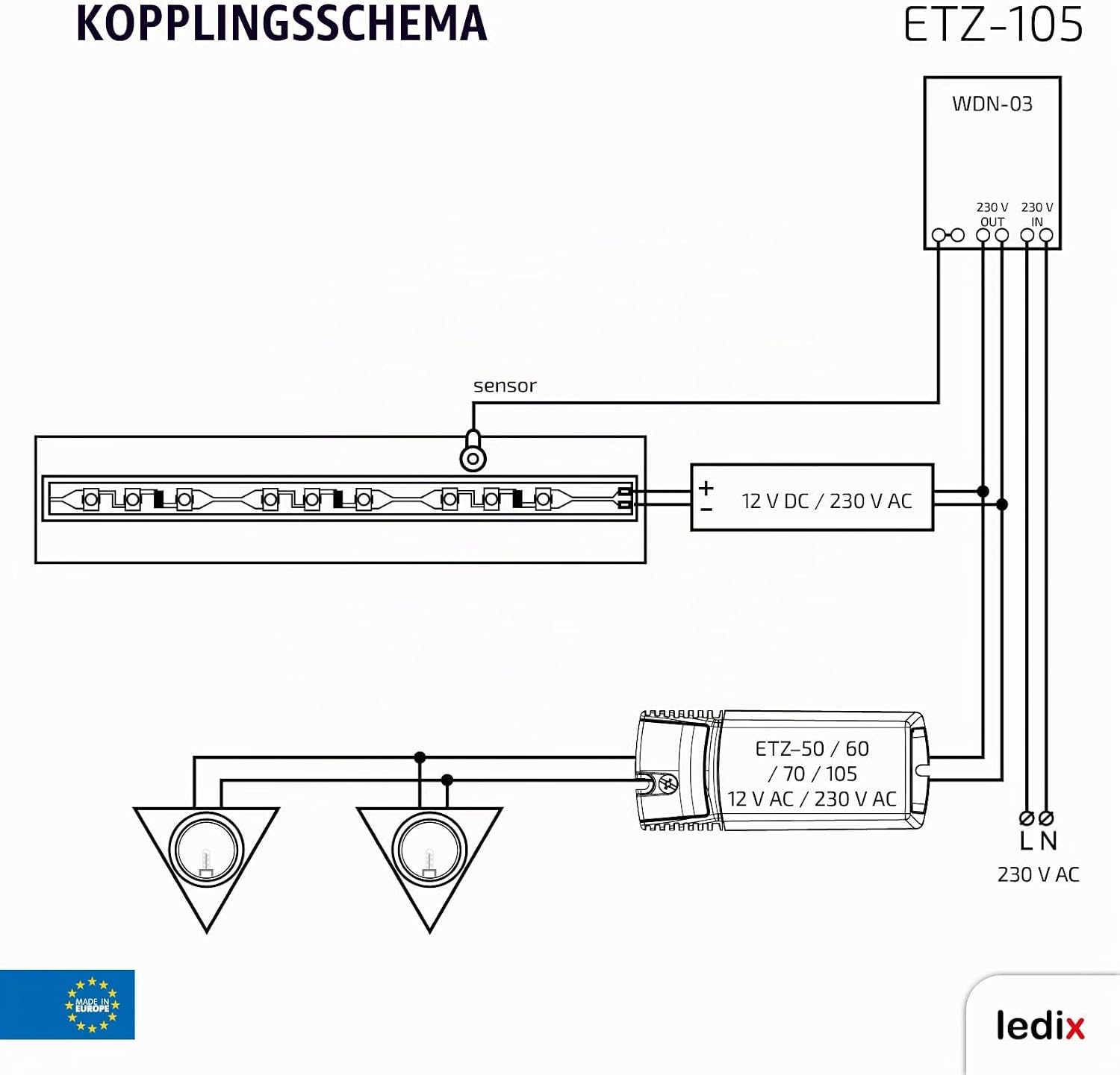 Thumbnail 6 de Ledix ETZ-105 elektronisk transformator för 12 V halogen, 105 W