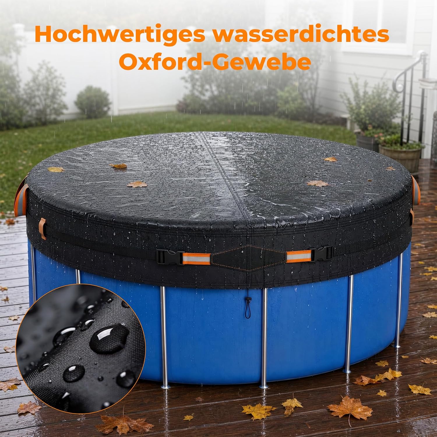 Detalle 2 de Poolabdeckung Rund Premium 366 cm Ø – 500D Oxford-Gewebe, wasserundurchlässig, windfest