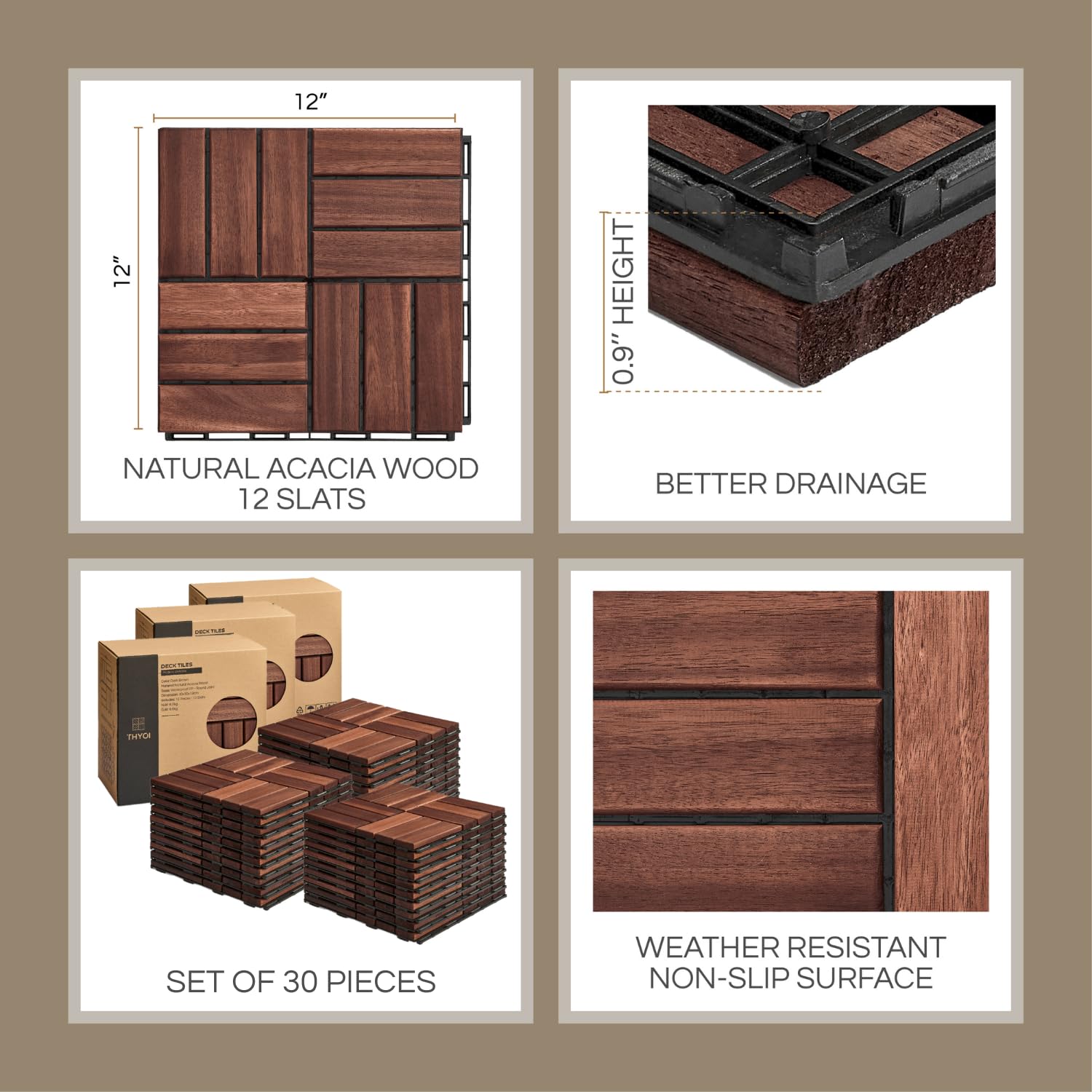 Detalle de THYOI Acacia Wood Deck Tiles