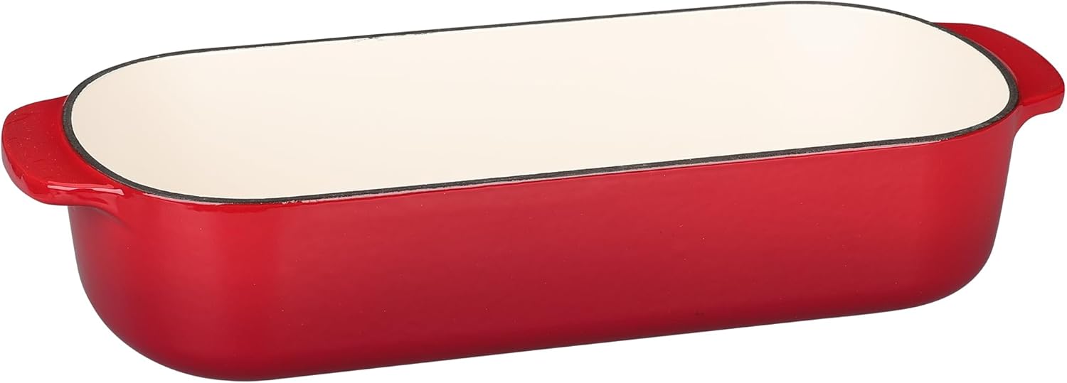 Detalle 2 de EDGING CASTING Enameled Cast Iron Loaf Pan with Lid — 5 Qt, 12.5x5.5 inches, Red