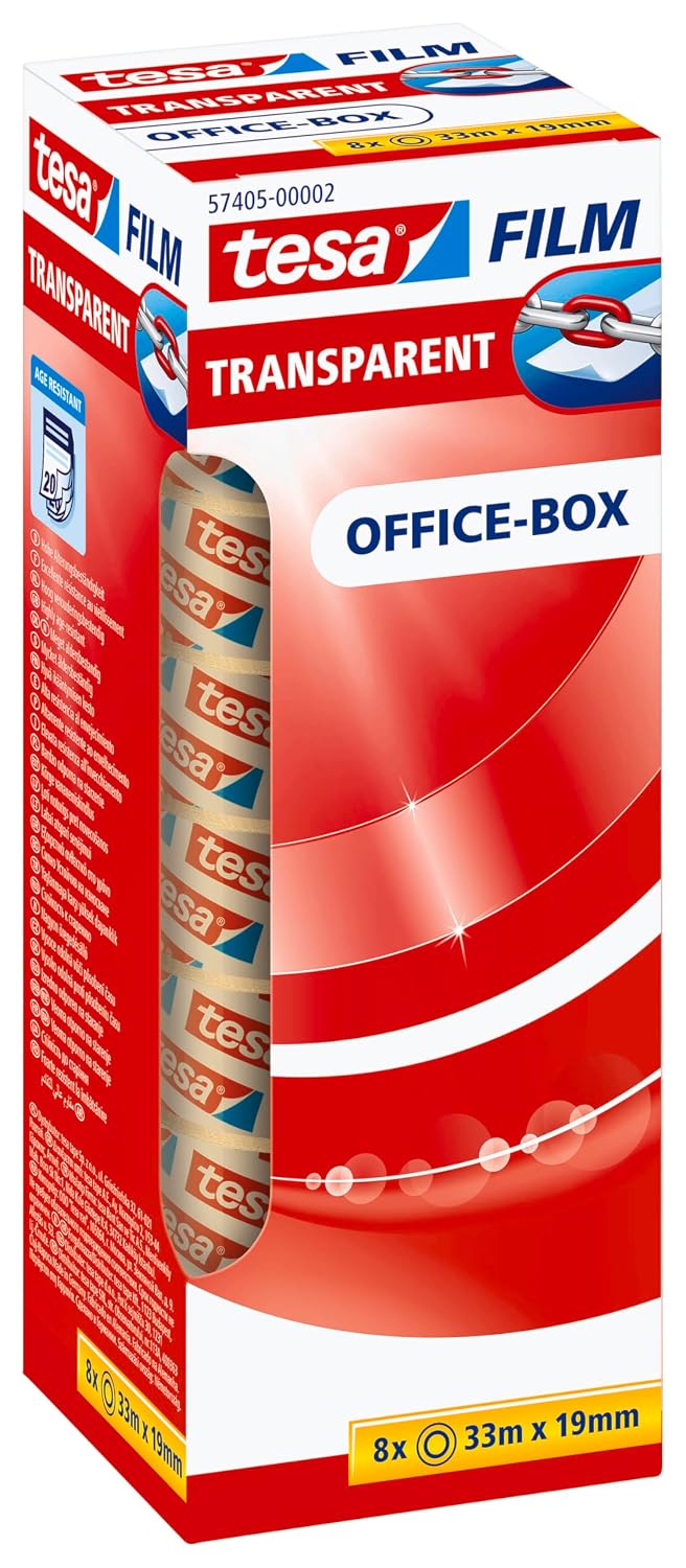 tesa tesafilm transparent – klares Klebeband, 33 m x 19 mm, 8er Pack