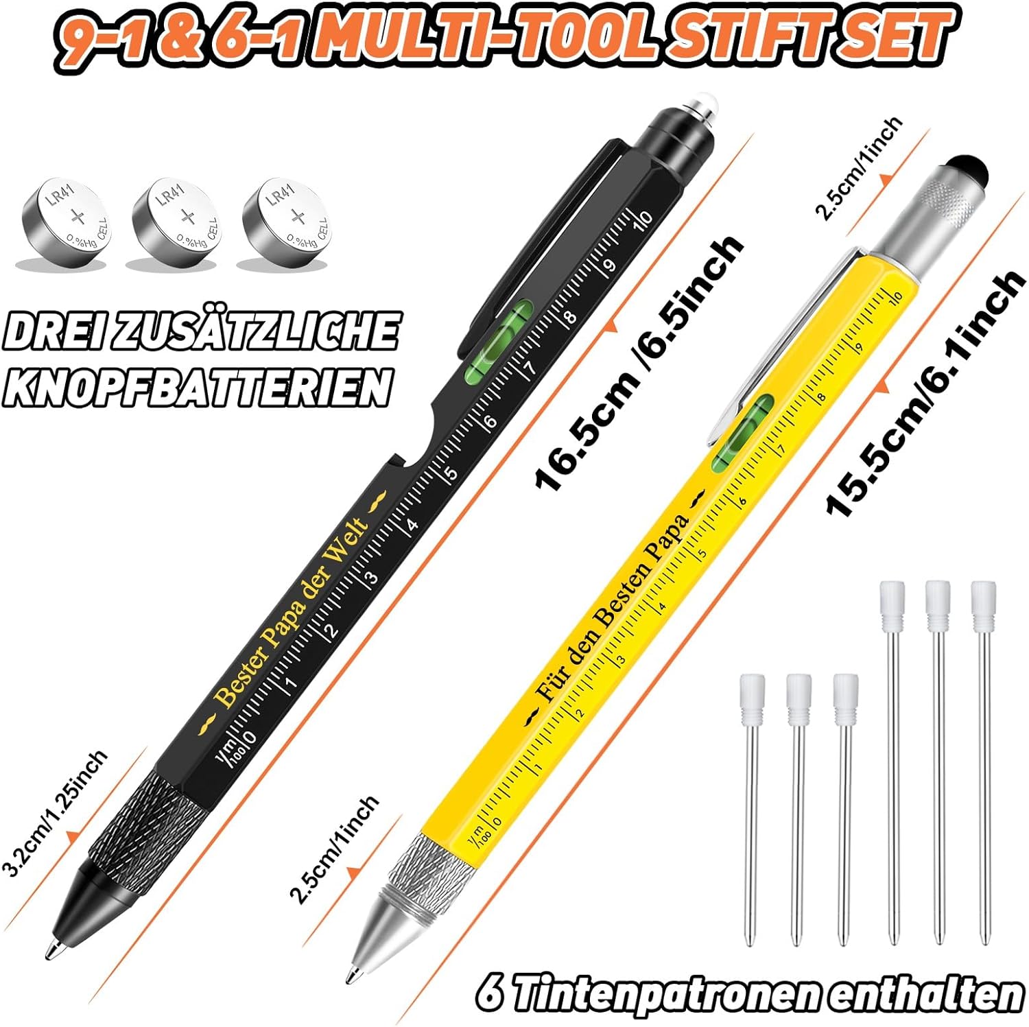 Thumbnail 2 de KEZKALS Vatertagsgeschenk für Papa – 2er-Set 9-in-1 Kugelschreiber mit Gravur „Bester PAPA der Welt“