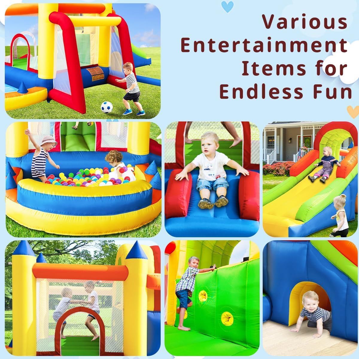 Detalle de Baralir Inflatable Bouncy Castle 8 in 1: Large Outdoor/Indoor Kids’ Play Centre with 2 Slides