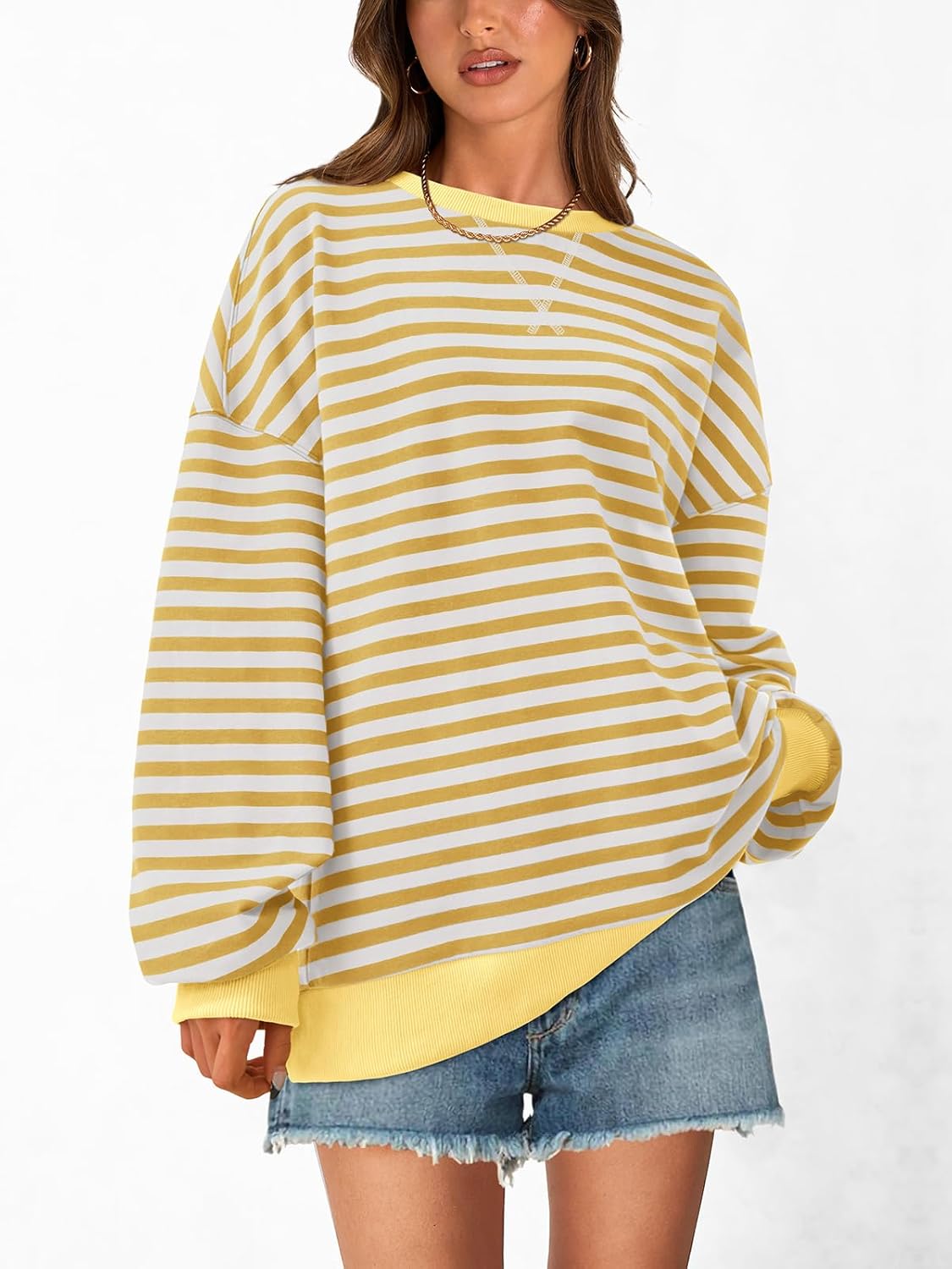 Thumbnail 2 de PRETTYGARDEN Women's Striped Oversized Color Block Sweatshirt