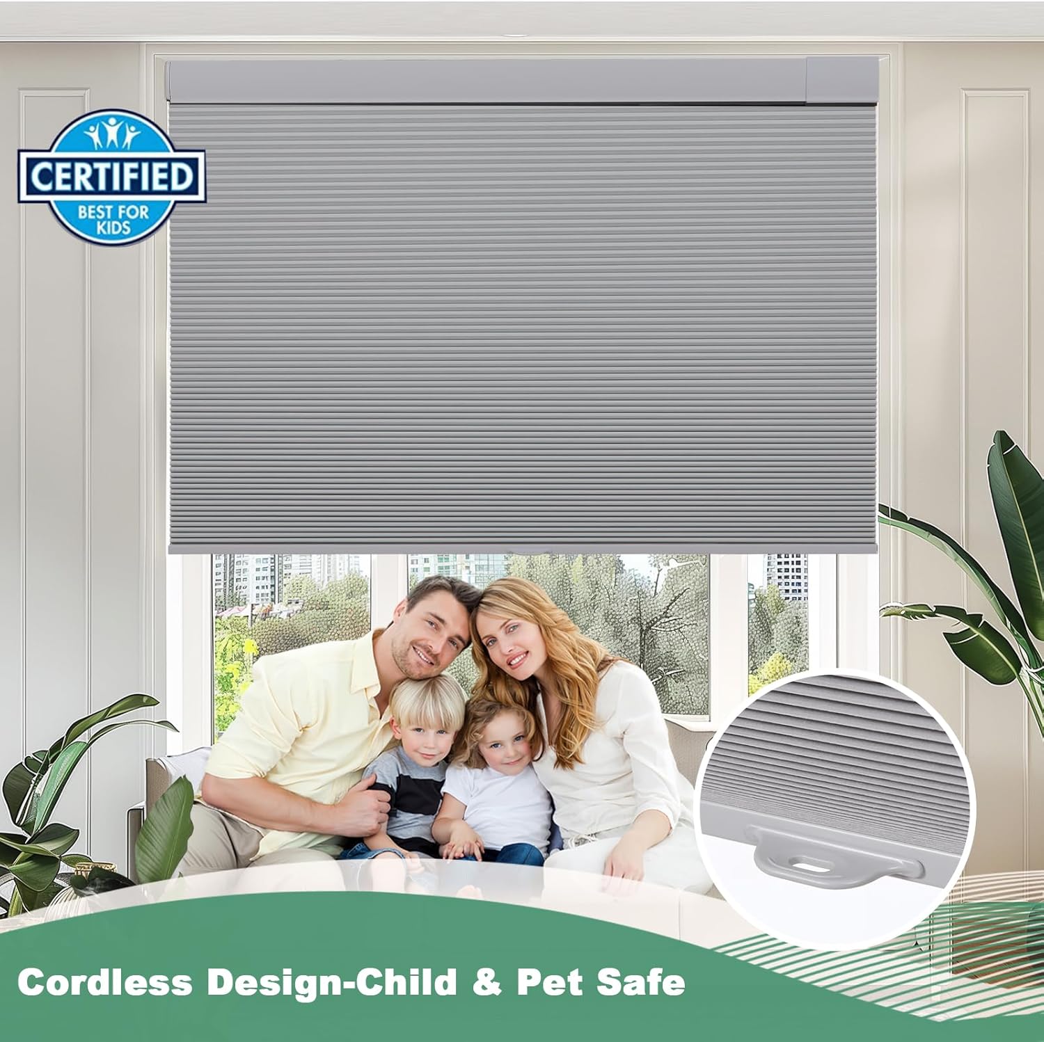 Thumbnail 5 de Tonature No Drill Cellular Shades for Indoor Windows, 28 1/2" W x 80" H, Grey