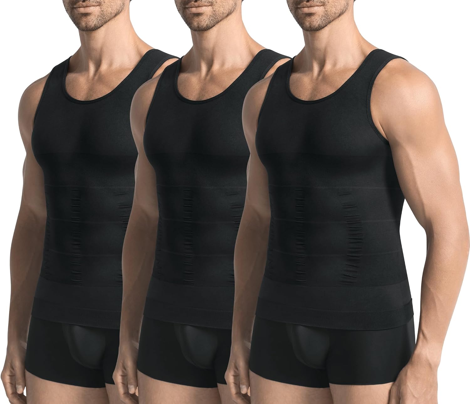 Detalle de JESIDO 3-Pack Compression Shirt for Men: Slimming Body Shaper Tank Top