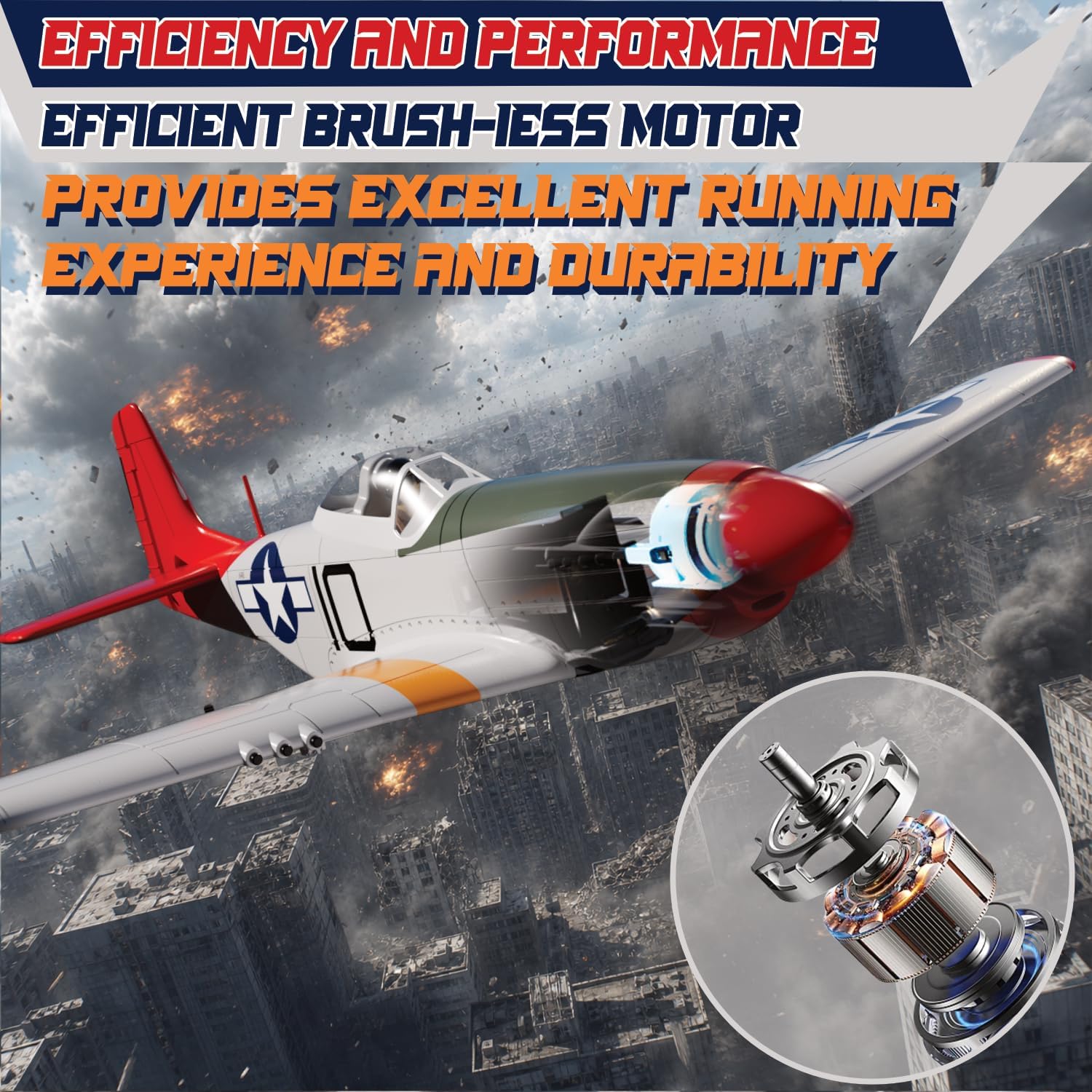 Detalle de LEAMBE WS-YM-RED Brushless 4-Channel RC P-51 Mustang Airplane