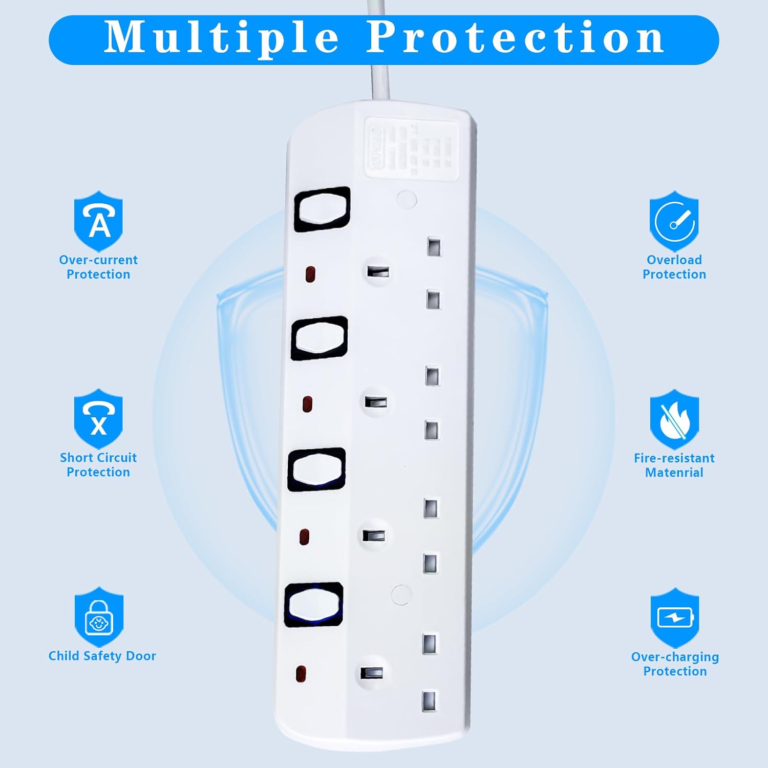 Thumbnail 2 de 5M Extension Lead with Individual Switches: 4‑Way, Wall Mountable, Surge Protected