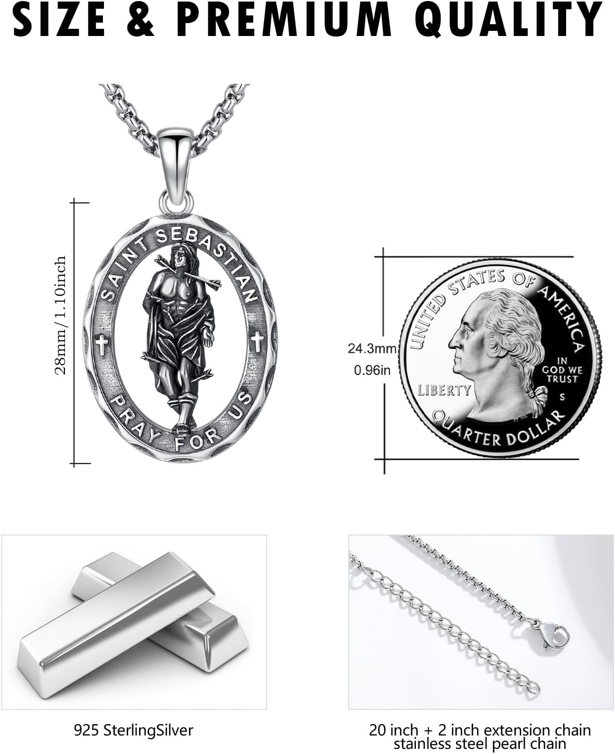 Thumbnail 4 de YEESIA Heiliger Patron Halskette – Sterling Silber Anhänger Sebastian Medaille