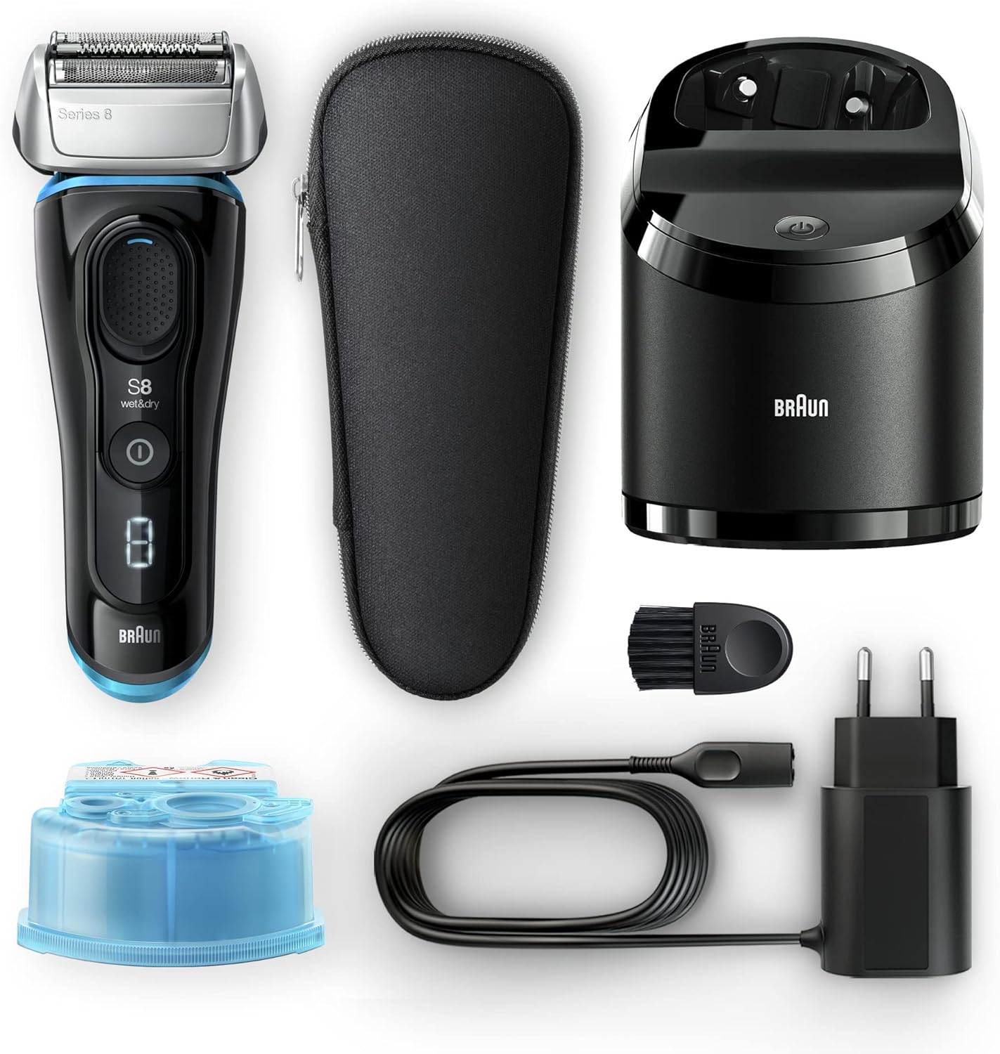 Detalle 2 de Braun Series 8 8385cc Rasoio Elettrico Barba – Lavaggio Wet&Dry, Ricaricabile, Nero, Custodia Viaggio e Base di Ricarica in Tessuto