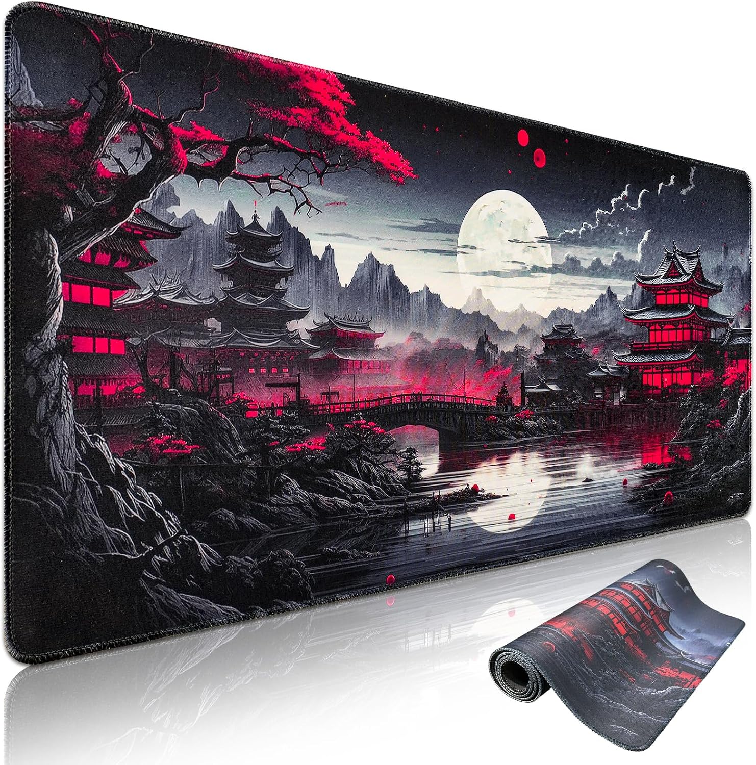 Niviy XXL Gaming Mauspad 900 x 400 mm – Japan Malerei Design, rutschfeste XXL-Schreibtischunterlage