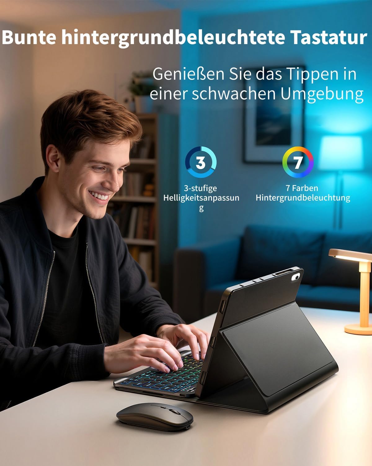 Detalle 2 de Kabellose beleuchtete Tastaturhülle mit Maus für iPad 9/8/7 (10,2 Zoll) – kompatibel mit iPad Pro 10,5 und iPad Air 3