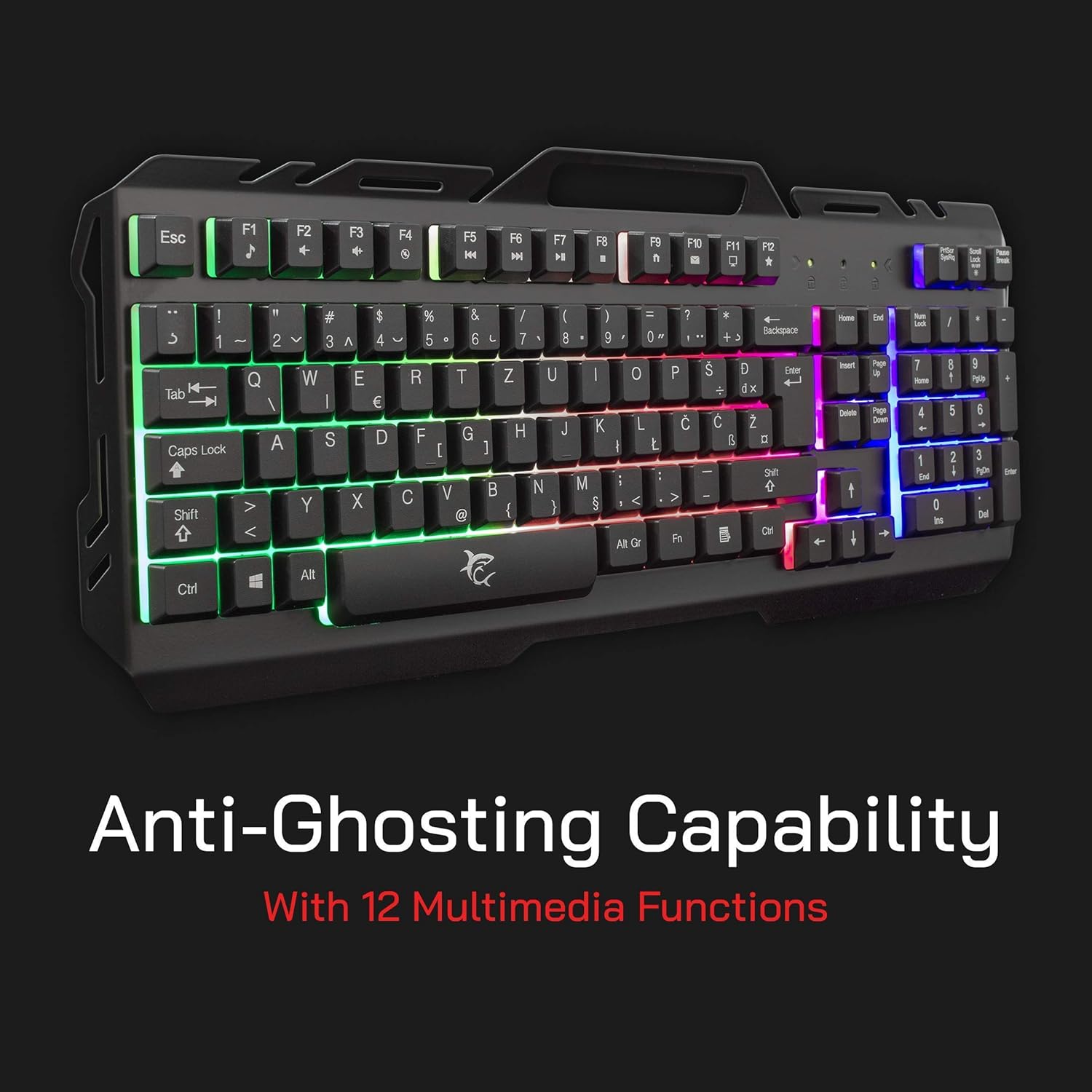 Thumbnail 3 de White Shark GK-1923 Gladiator-2 Gaming Keyboard - UK Layout, LED RGB Backlit, Metal Framed With Phone Holder, Silent Non-Conflict Membrane Keys for PC, PS4, Xbox
White Shark GK-1923 Gladiator-2 Gaming Keyb…