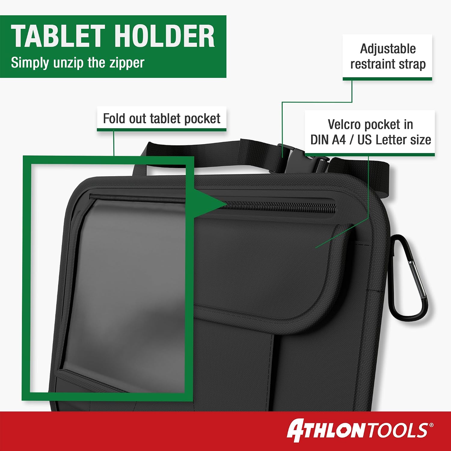 Detalle de ATHLON TOOLS Der stabilste Autositz-Organizer mit verstärkter Rückwand und integriertem Tablet-Halter