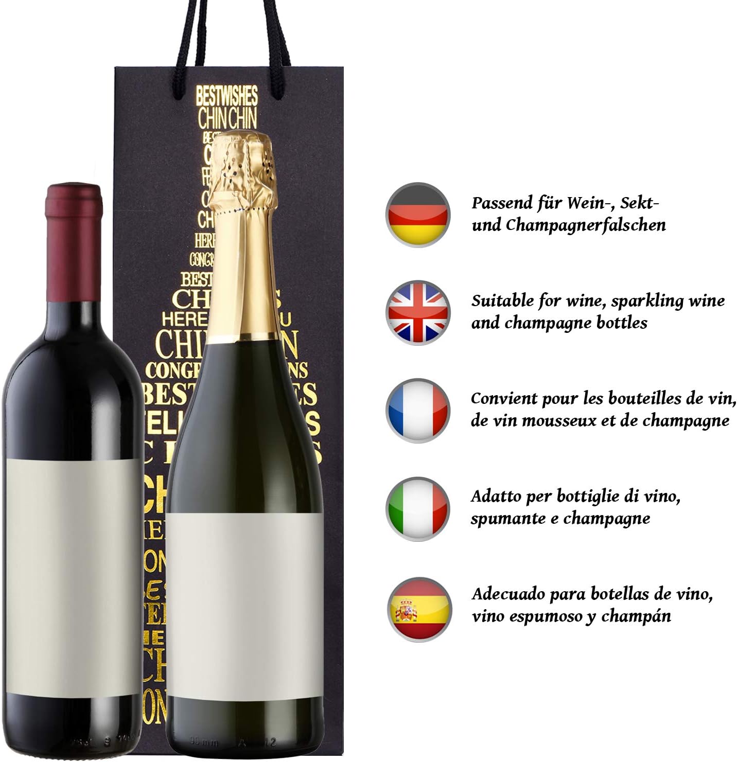 Detalle 2 de 10 sacs à bouteilles en papier robuste pour vin, prosecco et champagne – félicitations II