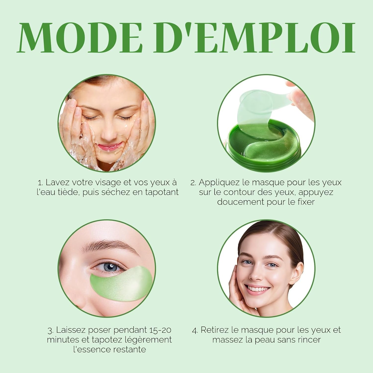 Detalle de Lot de 60 coussinets contour des yeux à l’aloe vera – Masque hydrogel hydratant 80 g