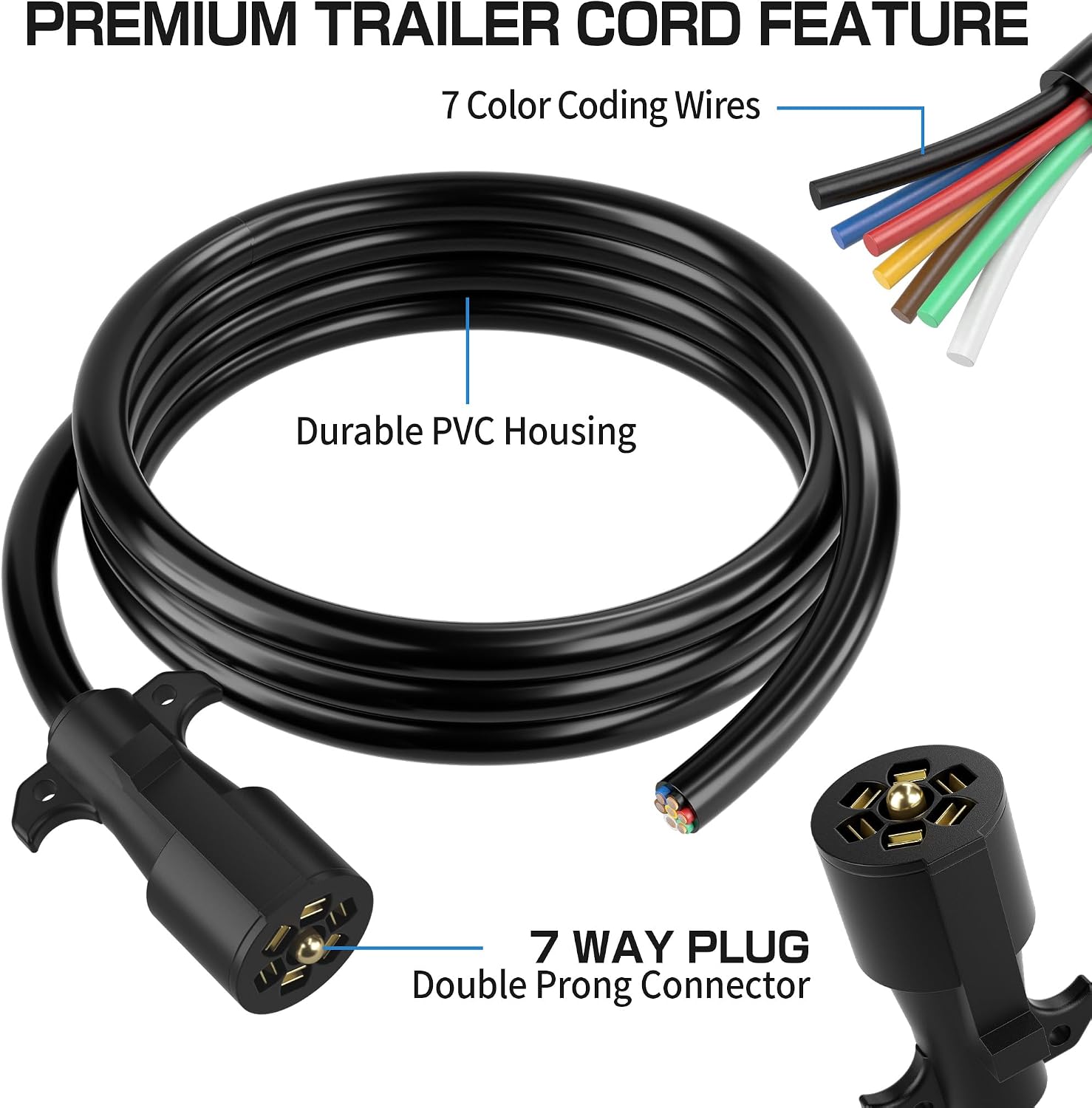 Thumbnail 1 de Deluwire 8 FT 7 Pin Trailer Plug: Heavy-Duty Wiring Harness for Trailers, RVs, and Campers