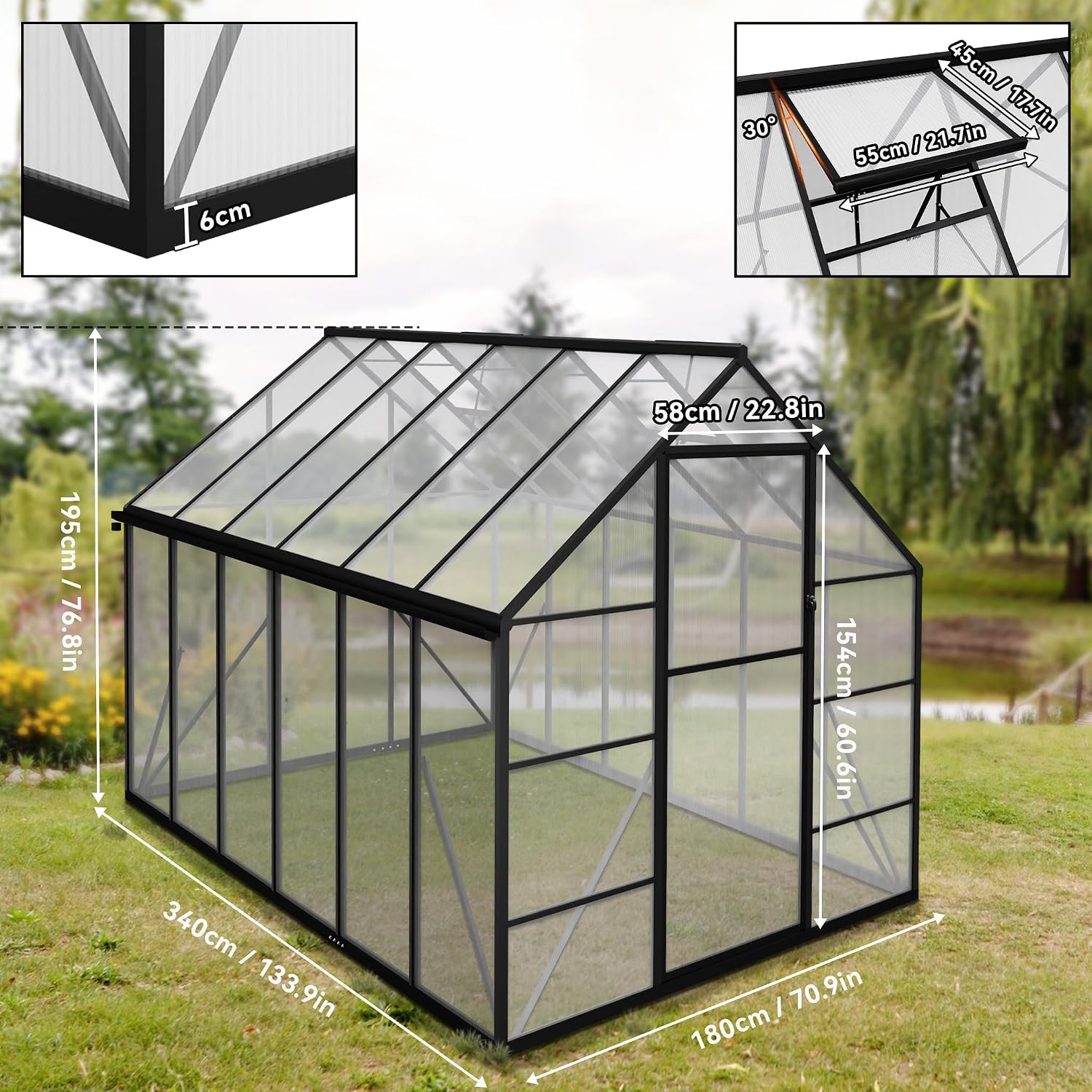 Detalle de LZQ-(HAG9110A+HAG9111B) aluminium tuinkas 340 x 180 x 195 cm
