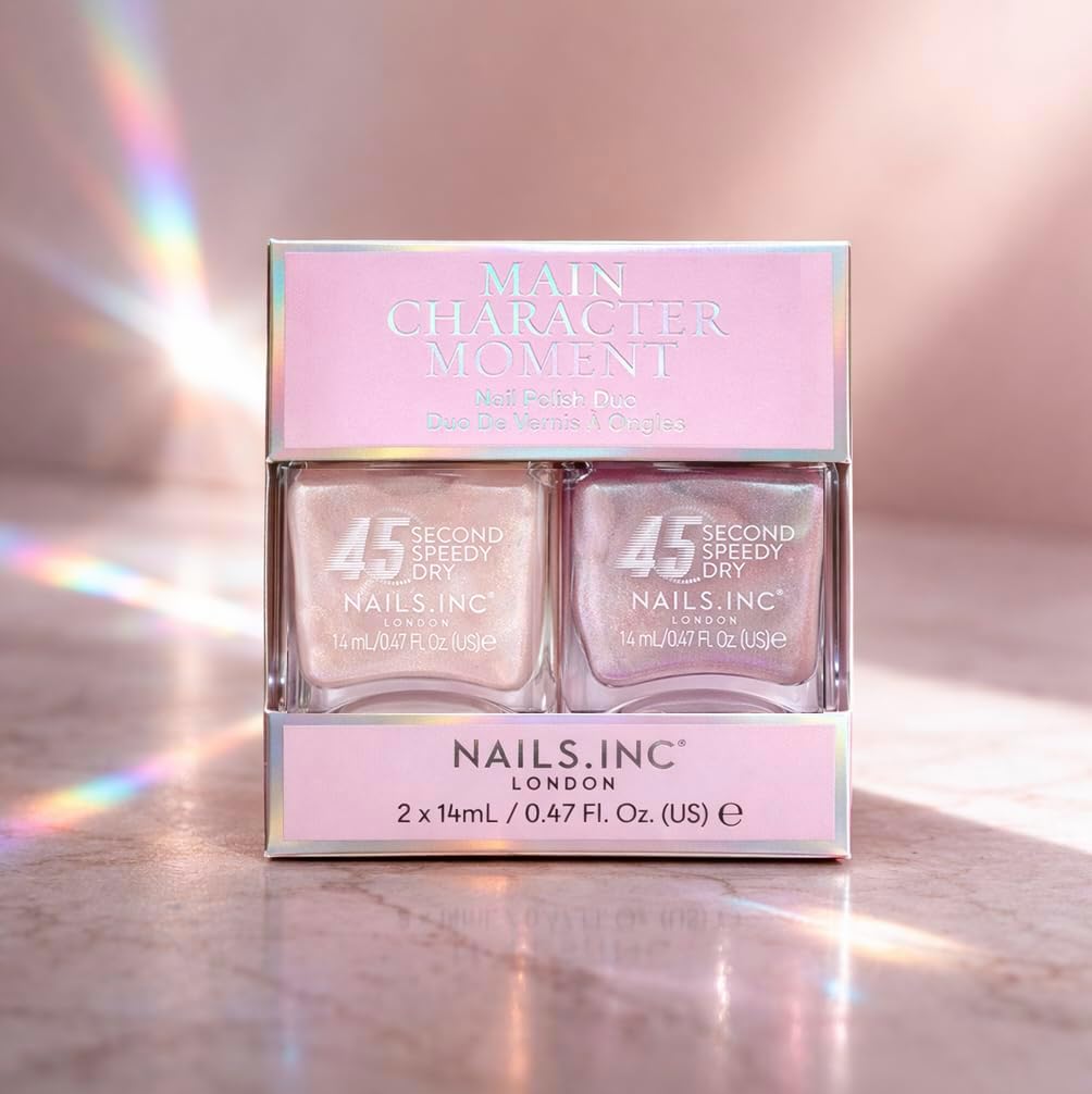 Thumbnail 3 de Nails.INC 45 Second Speedy Gloss Main Character Moment Nail Polish Duo – Quick Dry, Iridescent Glitter Shades