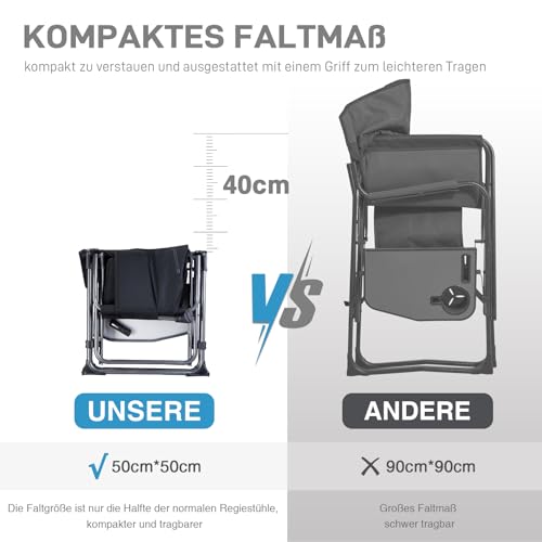 Detalle de EVER ADVANCED Campingstuhl Faltbar 180 KG – Regiestuhl mit Seitentisch und Seitentasche