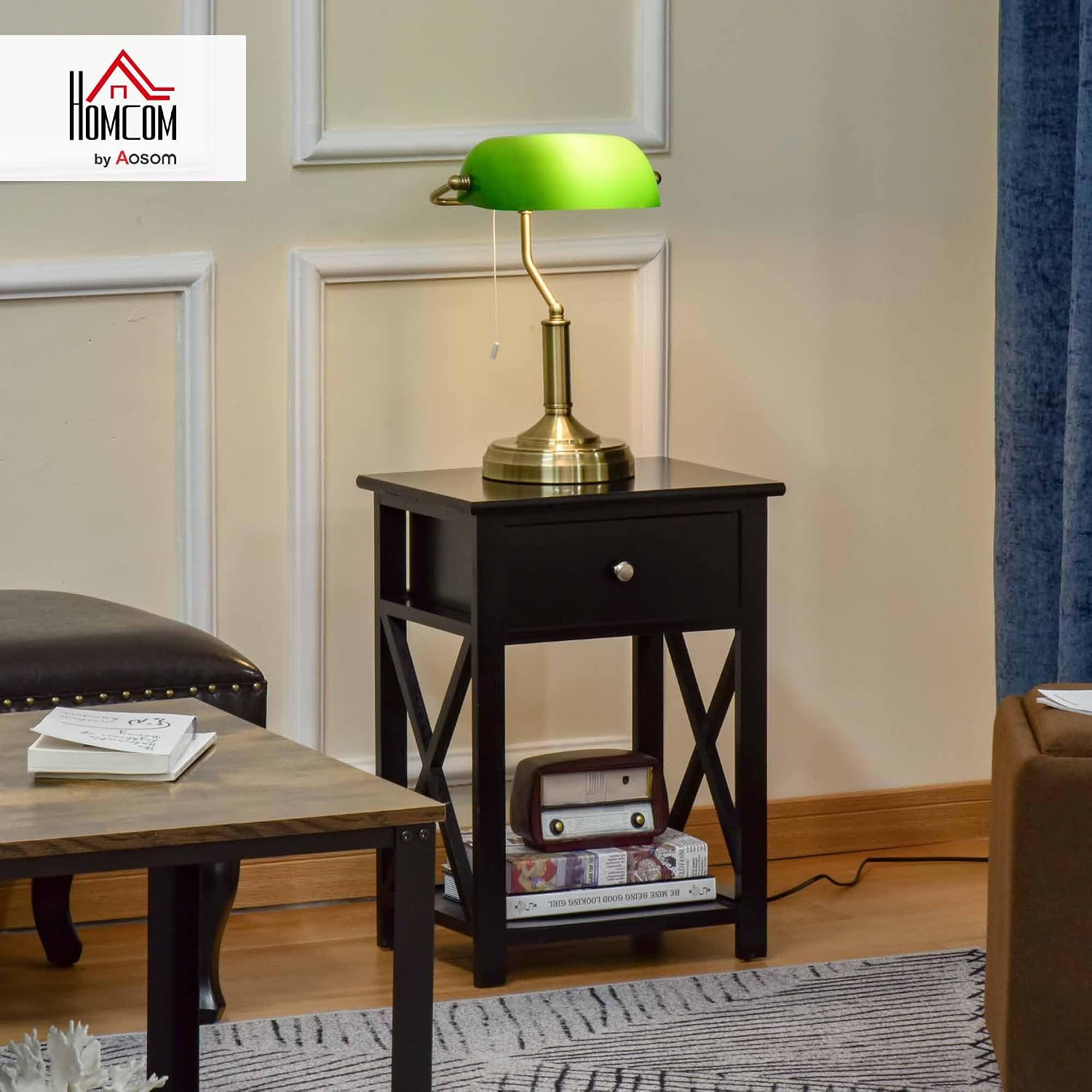 Detalle de HOMCOM Banker's Table Lamp with Glass Shade Green