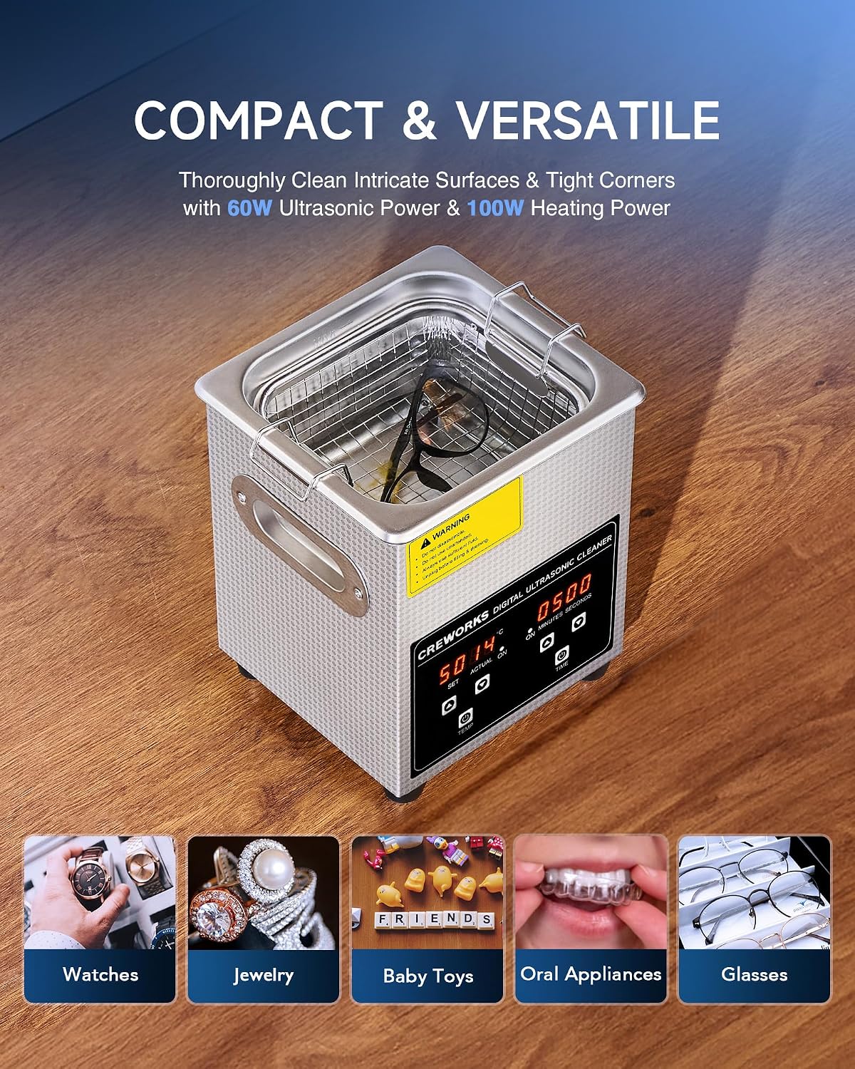 Detalle de CREWORKS JX-0101S 2L Jewelry Ultrasonic Cleaner, 40kHz, Heated Timer