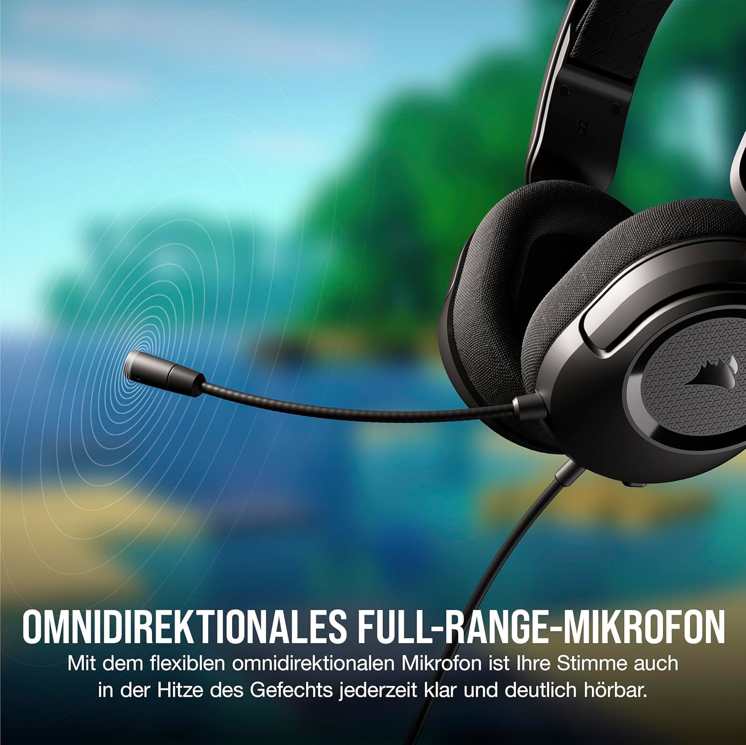 Detalle de Corsair HS35 v2 Multiplattform – kabelgebundenes Gaming-Headset mit omnidirektionalem Mikrofon
