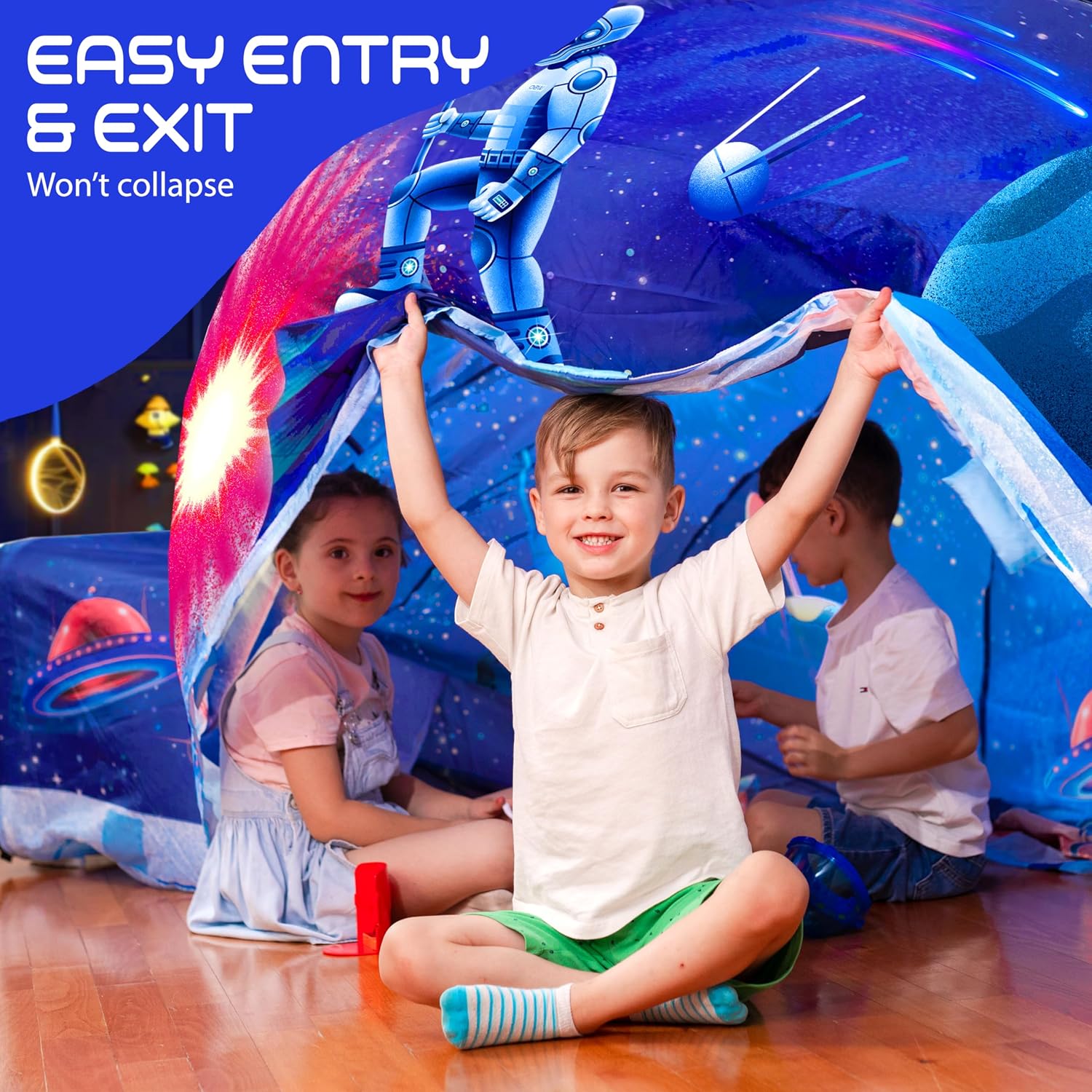 Thumbnail 3 de Winston & Olive Galactic Aerodome with LED Lights Inflatable Space Fort for Kids (Ages 3–12) — Fan Not Included