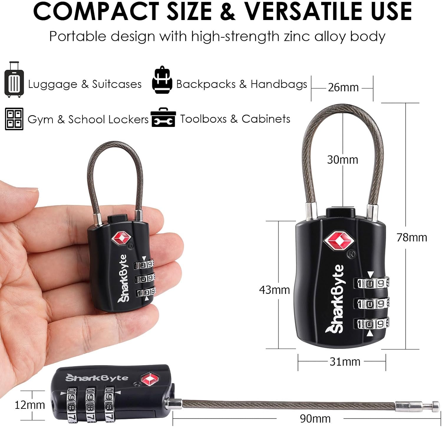 Detalle de TSA approved luggage locks 9.5cm cable, 2 pack