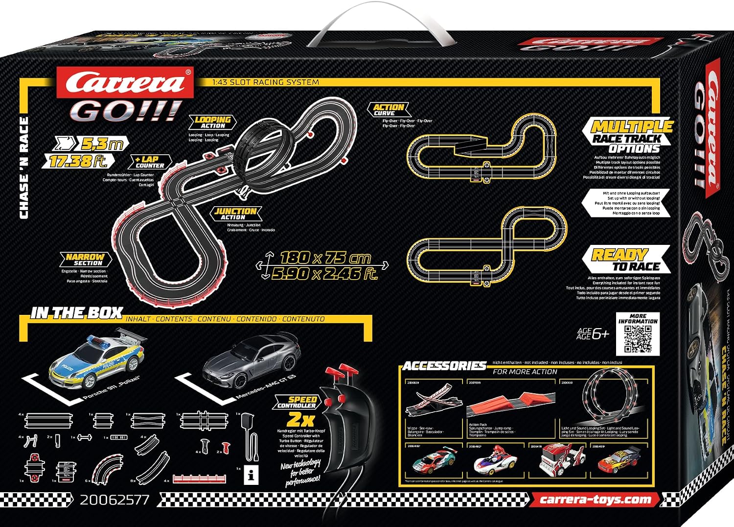 Detalle de Carrera GO!!! Chase 'n Race Rennbahn-Set I Rennbahn mit lizensierten Slotcars – bis zu 2 Spieler