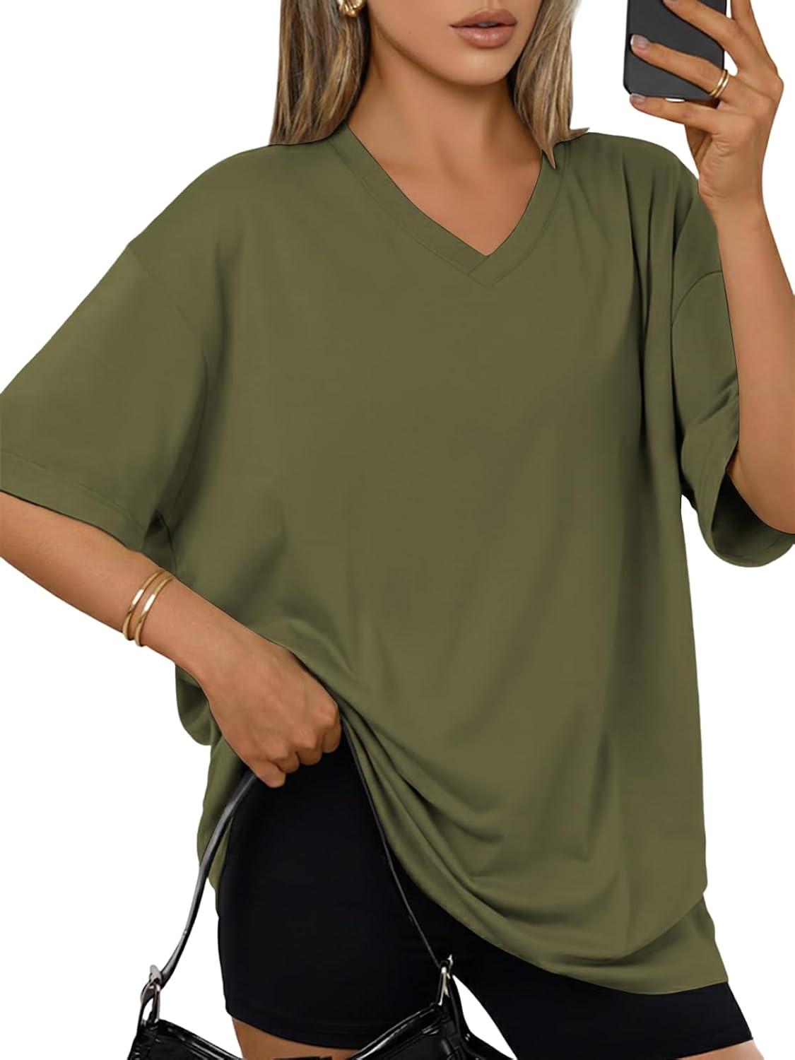 Thumbnail 6 de Cuptacc Tee Shirt Femme Col V Été - T-Shirt Oversize à Manches Courtes