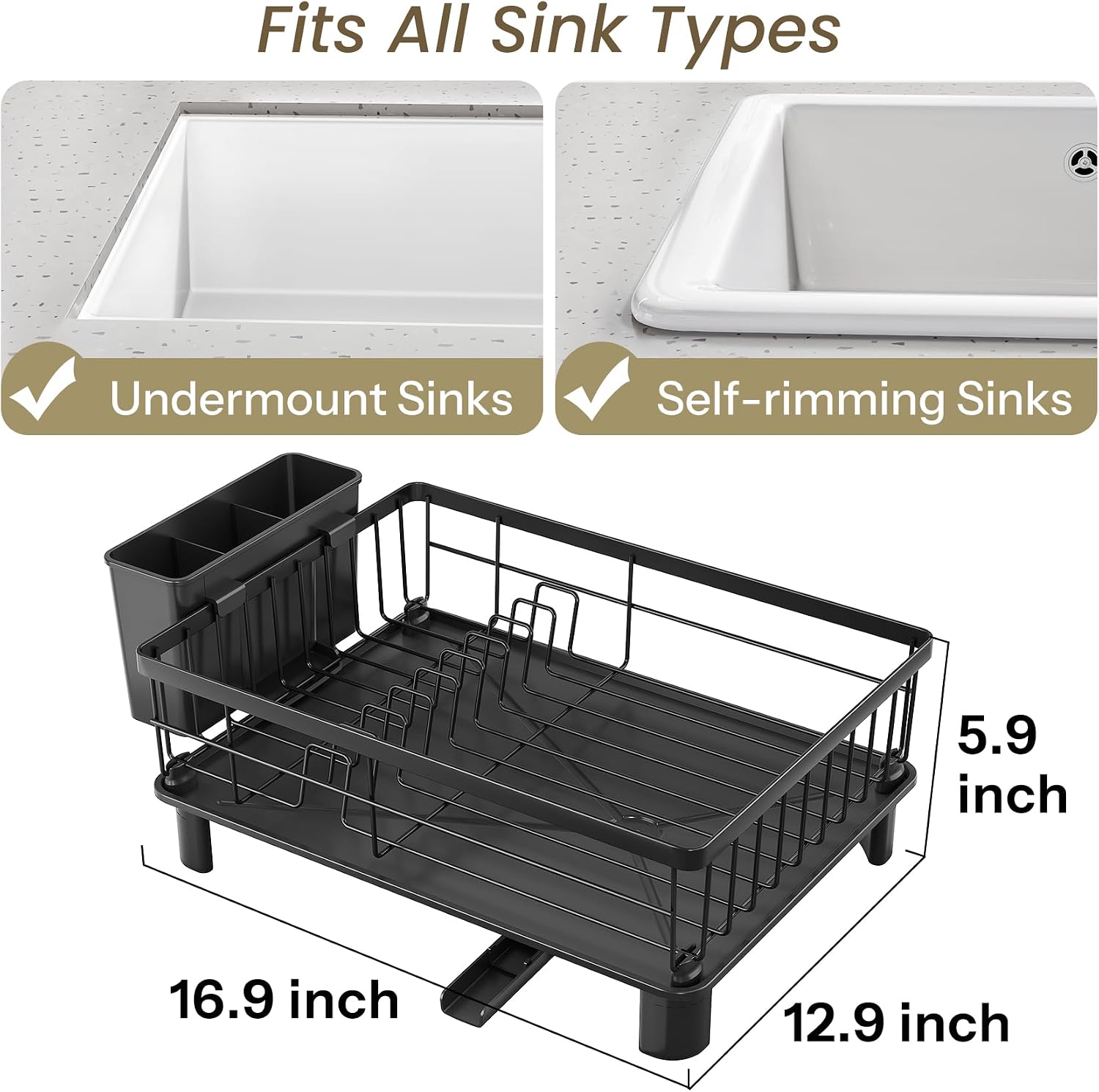 Thumbnail 1 de SNTD Stainless Steel Dish Drying Rack, Black, with Rotating Spout and Utensil Holder