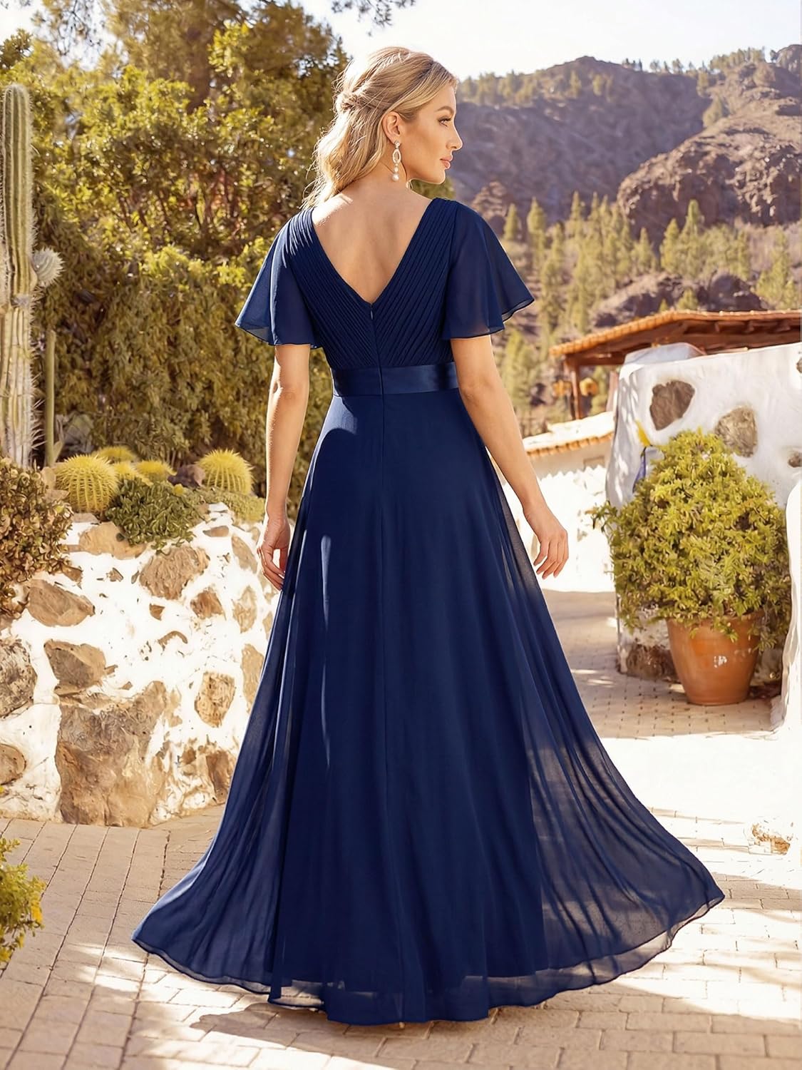 Thumbnail 1 de Ever-Pretty Women’s Chiffon Empire Waist Floor-Length Bridesmaid Dress (Short Sleeve, V-Neck)