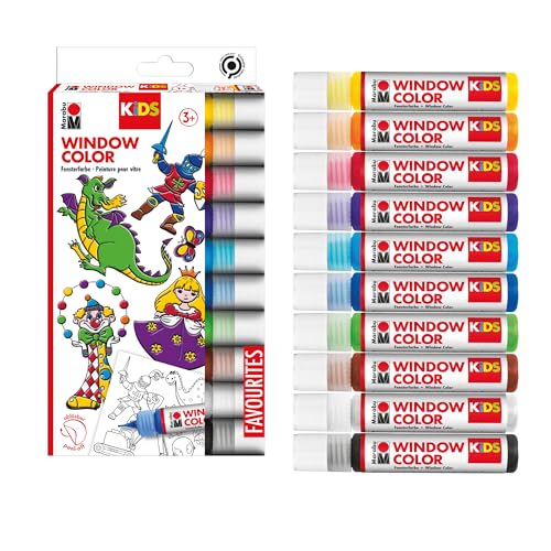 Detalle 2 de Marabu Window Color Set 0306000000100 – 10x 25 ml Fensterfarben + Malvorlage A4, 18 Motive, wasserbasierte Fenstermalfarben