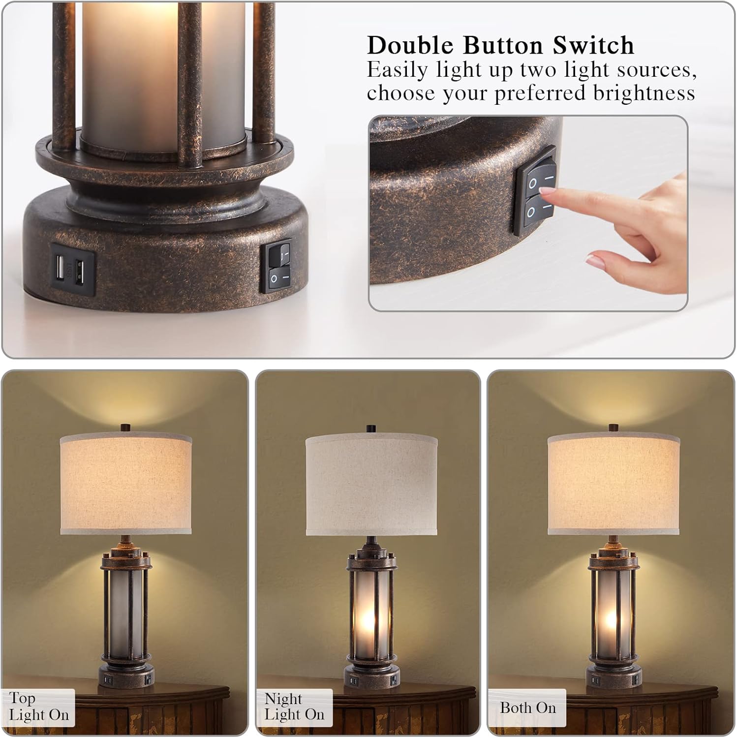 Thumbnail 4 de Farmhouse Lamps Set of 2 with USB Ports