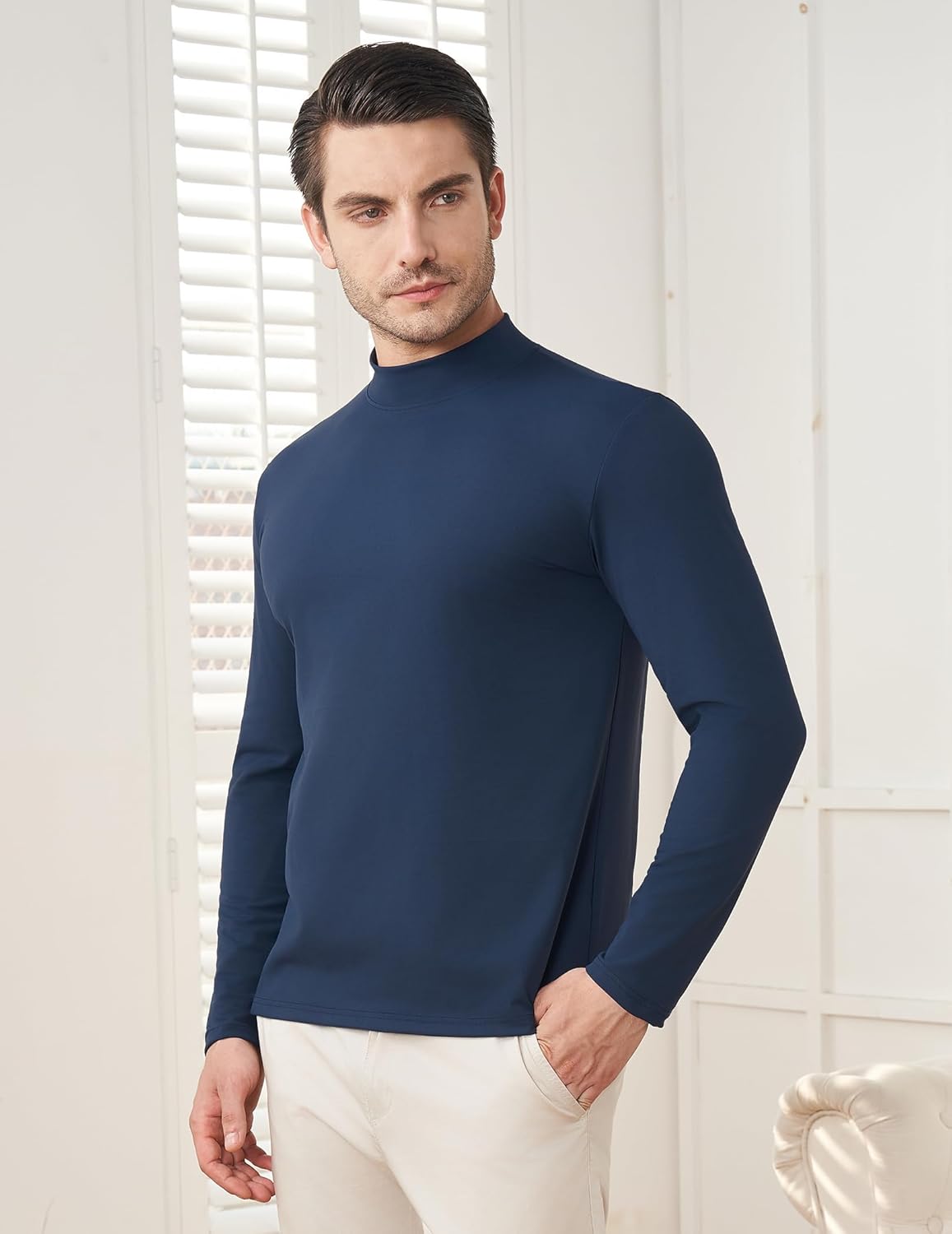 Thumbnail 2 de MLANM Men's Turtleneck Jumper: Lightweight Roll Neck Base Layer Top