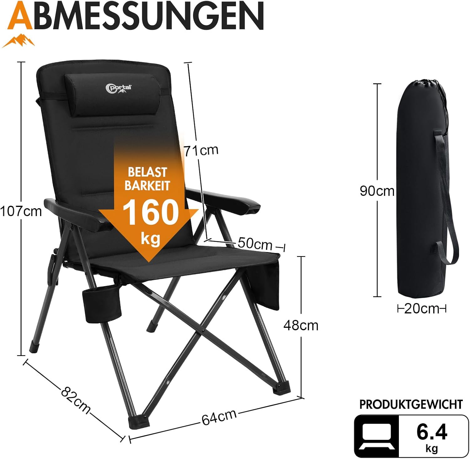 Thumbnail 2 de Faltbarer Campingstuhl mit verstellbarer Rückenlehne (3 Positionen) bis 160 kg – für Angler, Garten & Balkon