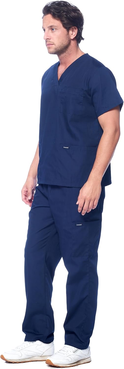 Detalle de Dagacci Medical Uniform Men's V-Neck Cargo Scrub Set, Cotton Blend, 8 Pockets