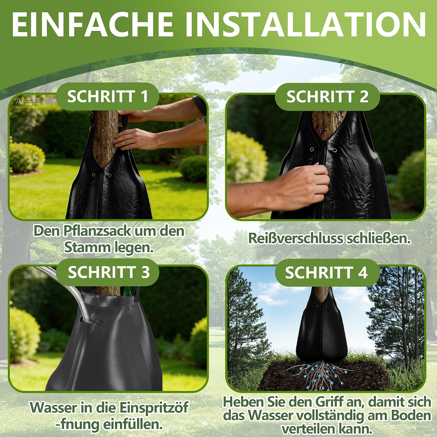 Detalle 2 de UISEBRT 75 L Tree Watering Bags, UV-Resistant PVC, Zip Closure, Set of 5